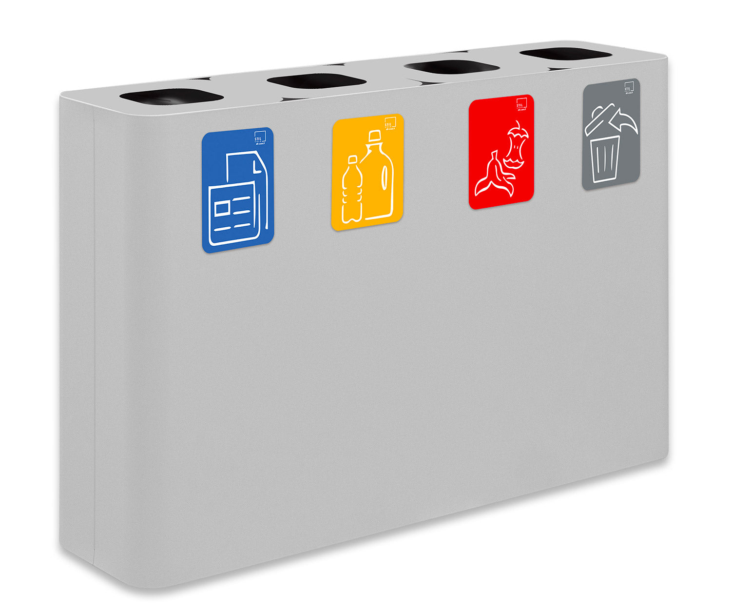 Pattumiera Sistema di Raccolta Rifiuti 120x30xh80 cm In Acciaio Verniciato 4 Scomparti Bianco...