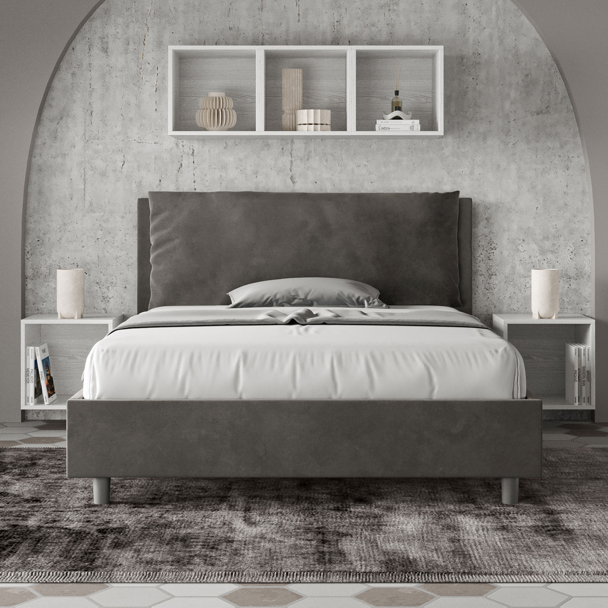 Letto Matrimoniale Francese 140x190 cm Senza Rete Imbottito in Microfibra Antea Large Grigio...