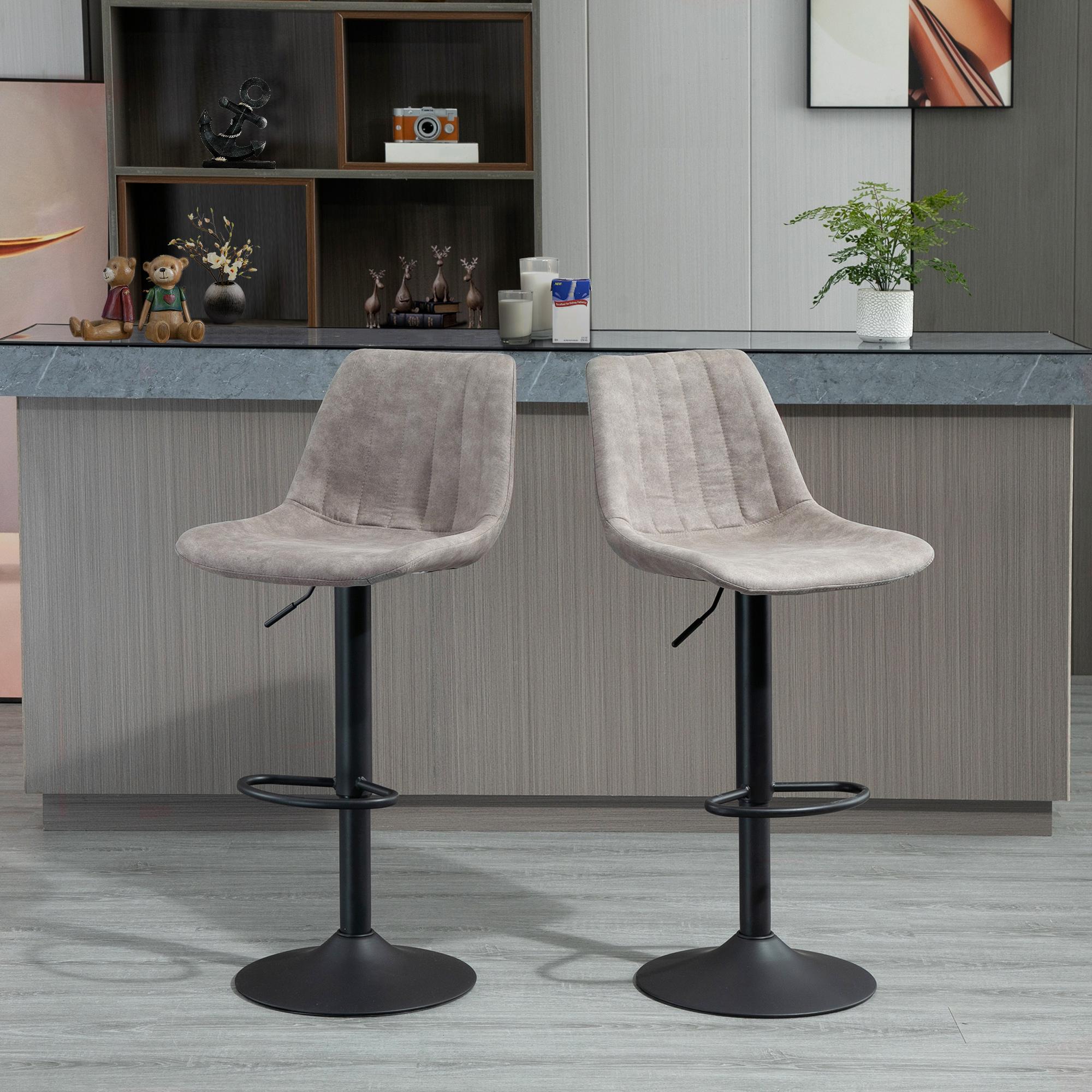 Set 2 Sgabelli con Schienale 43x46,5x89-110 cm in Microfibra Grigio...