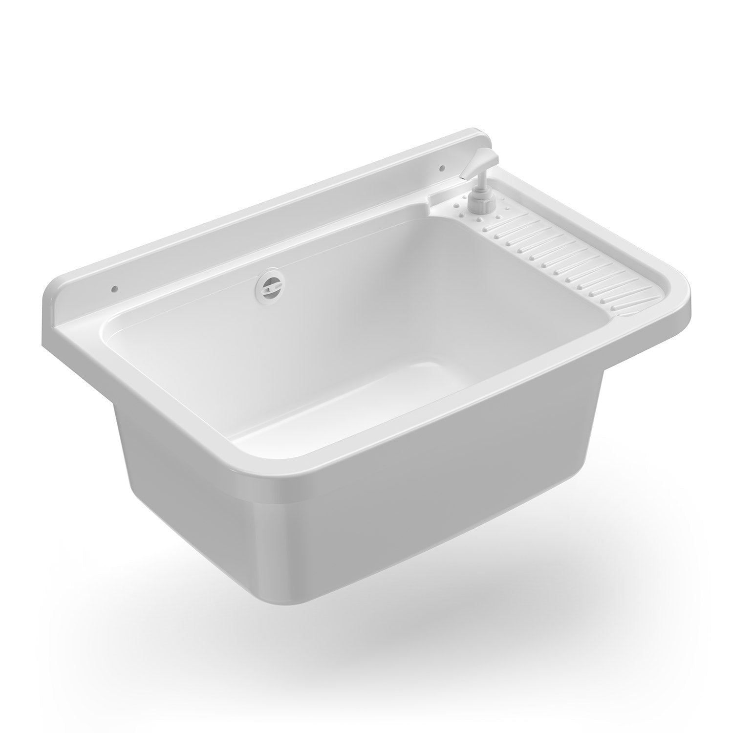 Image of Lavatoio 60x40x25 cm Pilozzo a Parete con Dispenser in Resina Bianco