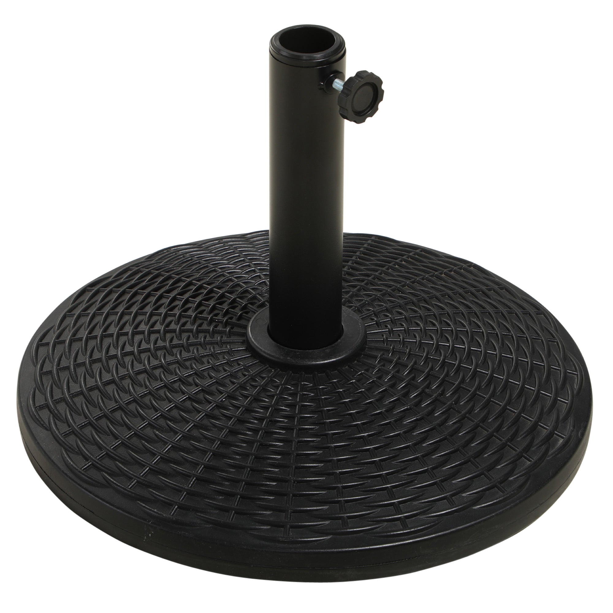 Base per Ombrellone Rotonda da 12,5kg Ø44,5 cm per Pali da Ø3,8 e Ø4,8 cm in HDPE Cemento e Acciaio Nero