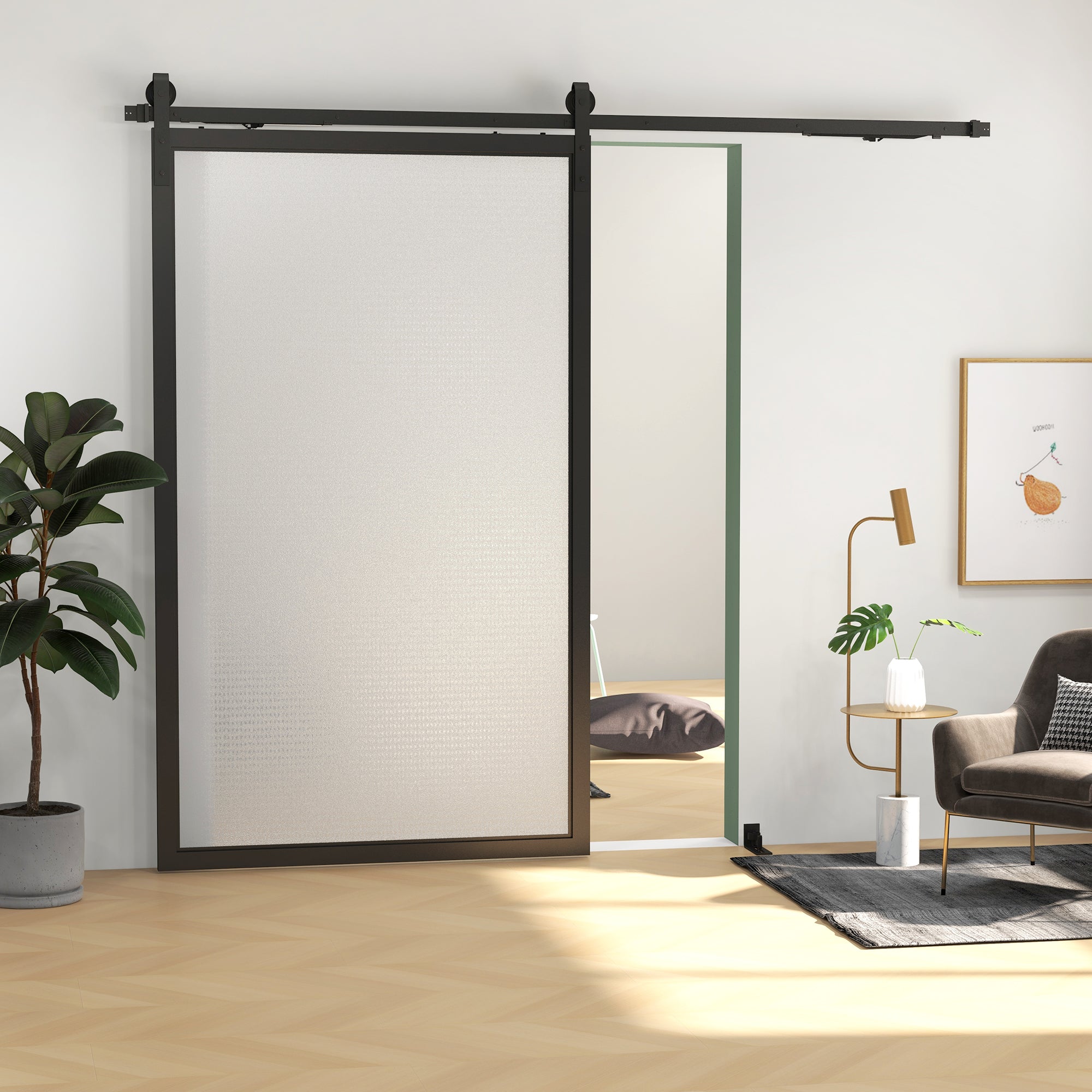 Kit Porta Scorrevole 90kg max Salvaspazio 244x0,5x4 cm in Acciaio al Carbonio con Accessori Nero...