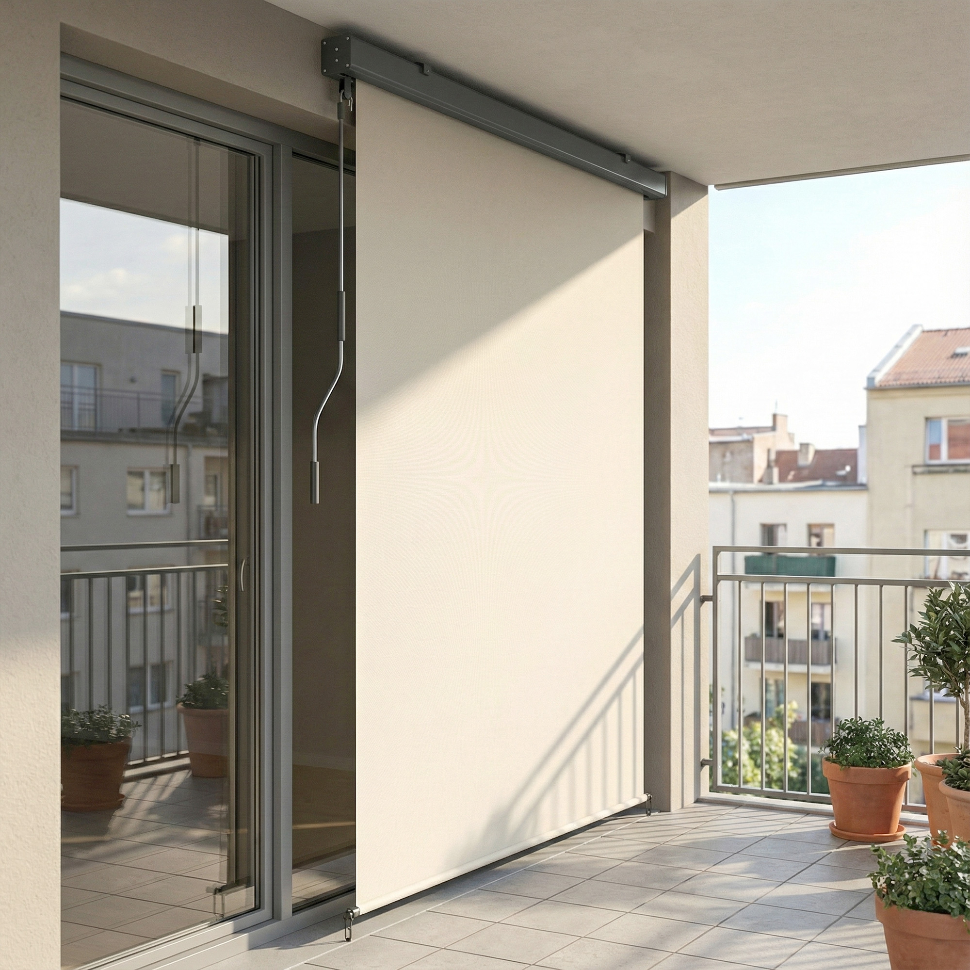 Tenda a Rullo Avvolgibile 250x160 cm con Cassetta in Alluminio e Manovella in Poliestere Anti-UV Bianco Crema...