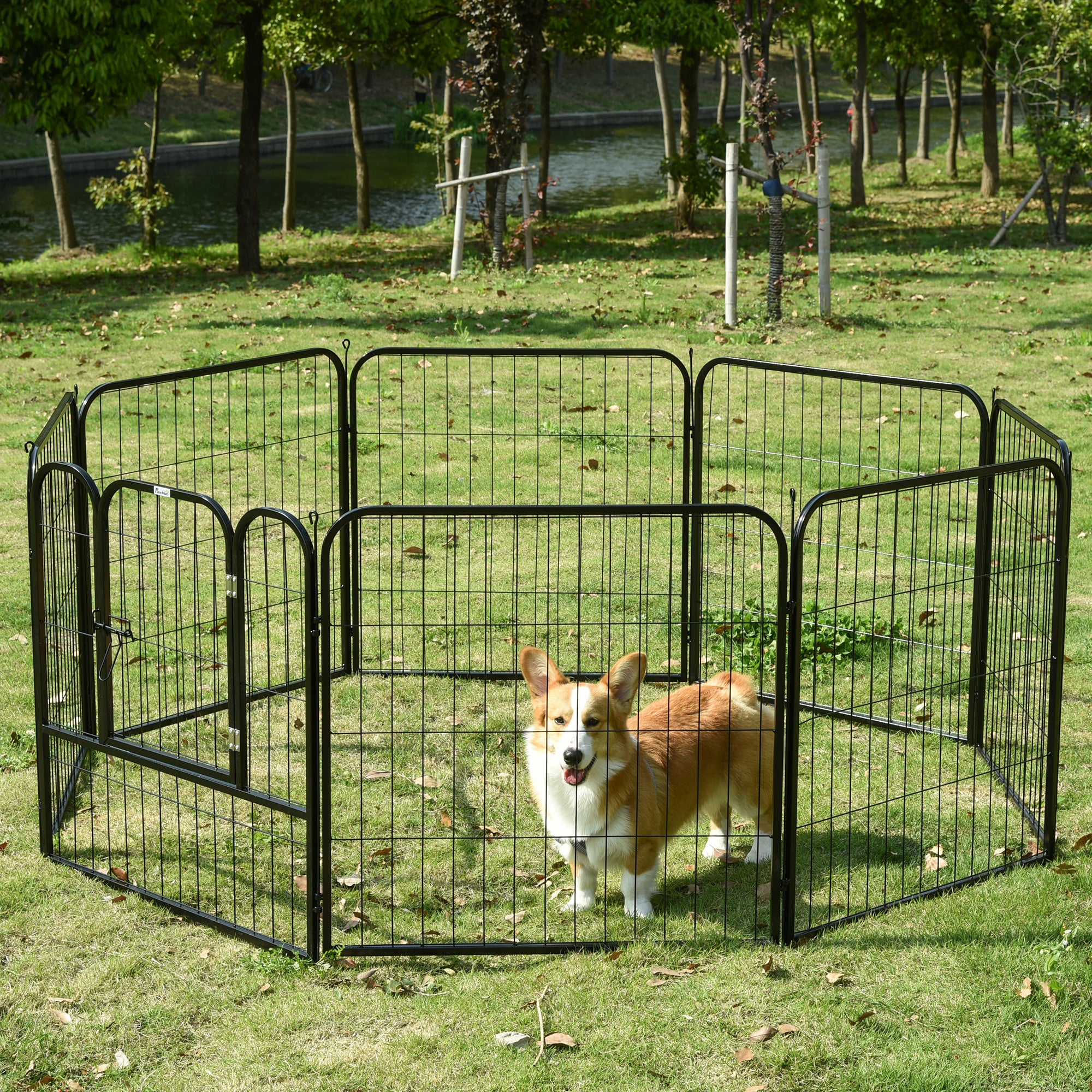 Recinto per Cani Modulare 8 Pannelli 79x79 cm in Acciaio e Metallo Nero...