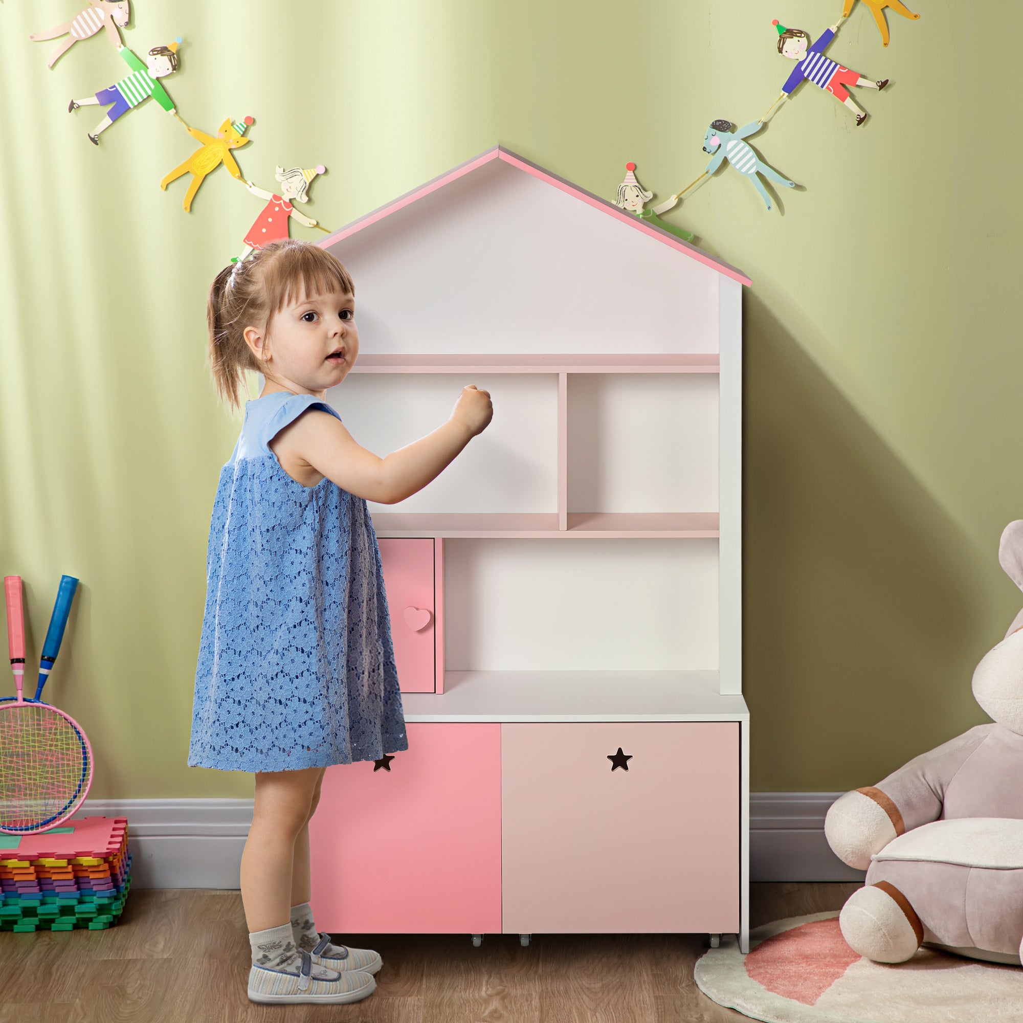 Libreria Scaffale Portagiochi per Cameretta 80x34x130 cm Rosa...