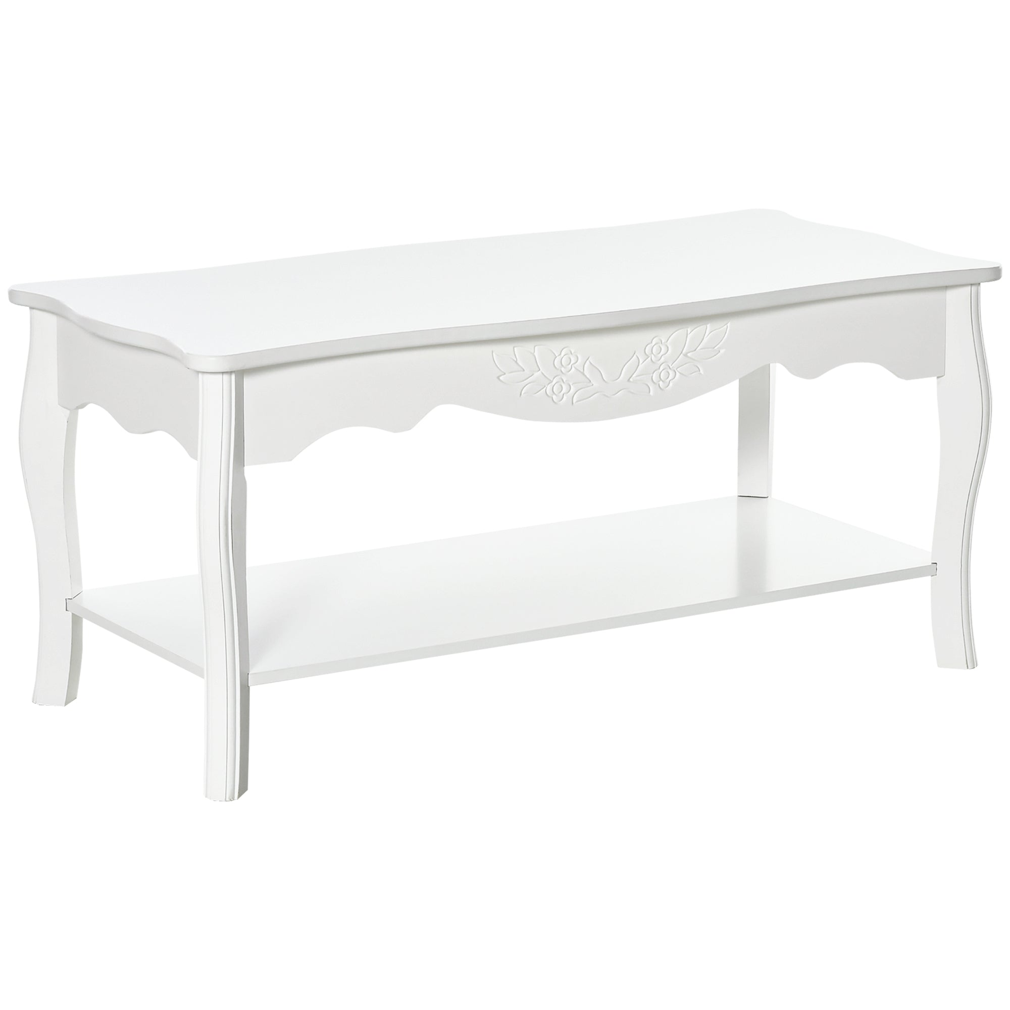 Tavolino da Caffè Basso in Legno Bianco 94x44x42 cm