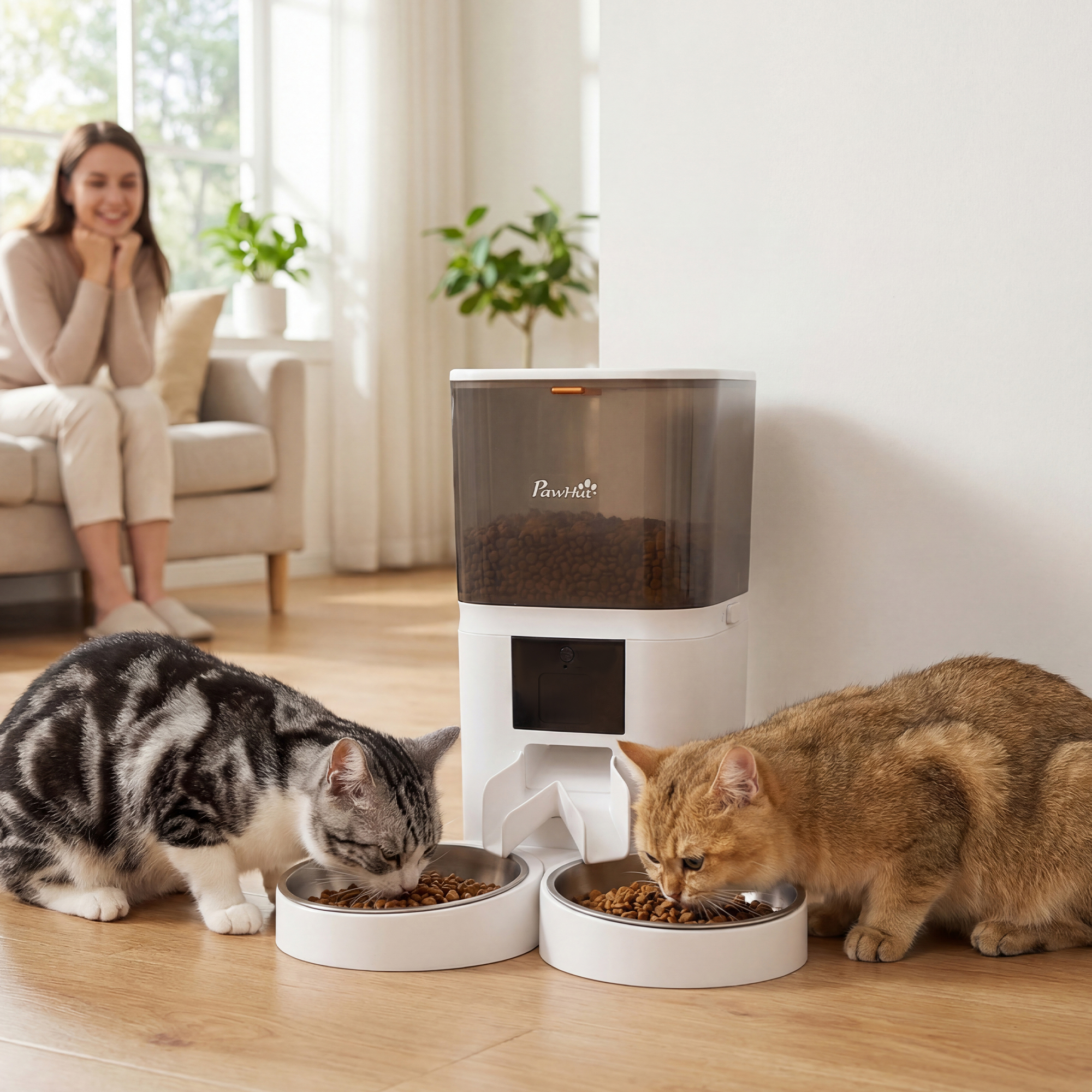 Distributore Automatico Cibo Gatti 6L WiFi 2.4G App con Timer 1-10 Pasti al Giorno 2 Ciotole in Acciaio Inox Bianco...