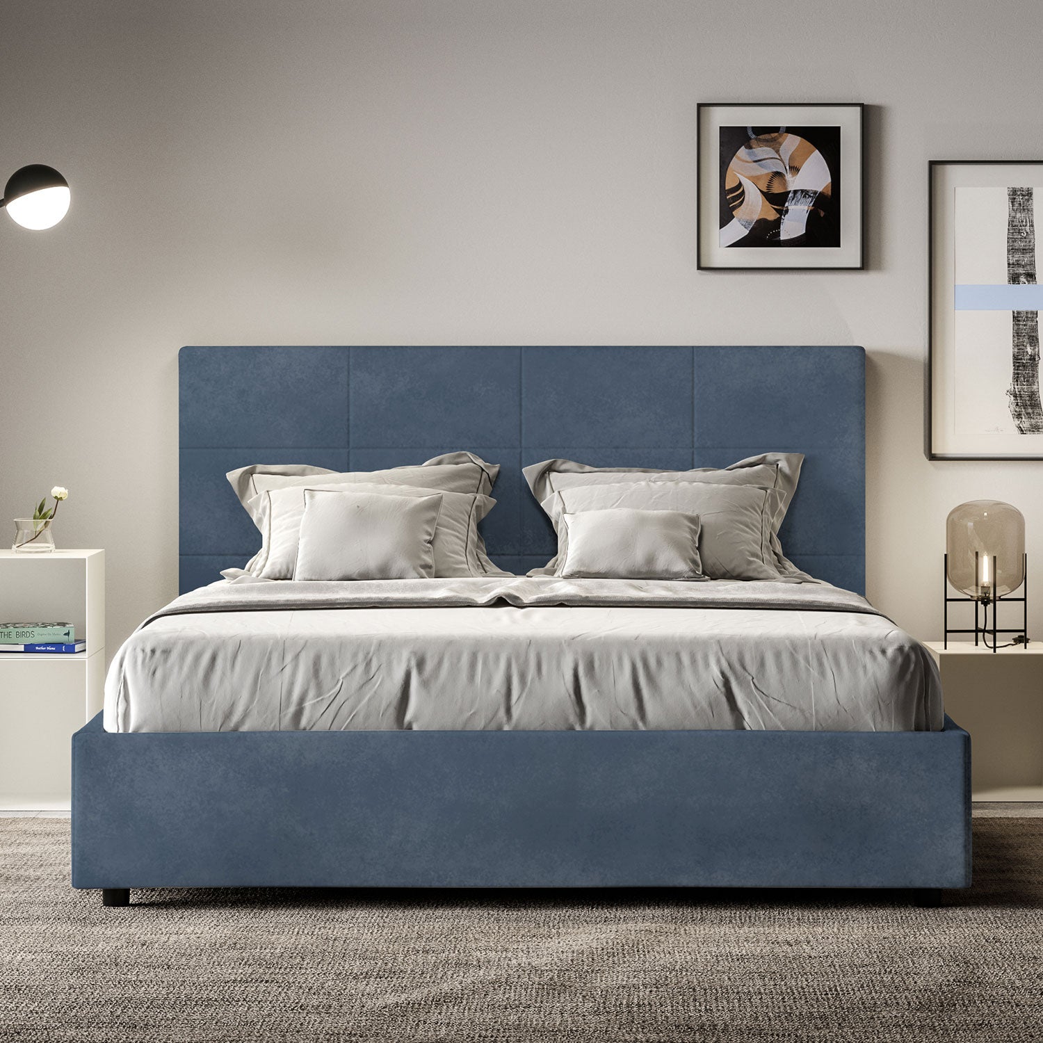 Letto Matrimoniale 160x200 cm Senza Rete Mika Blu...