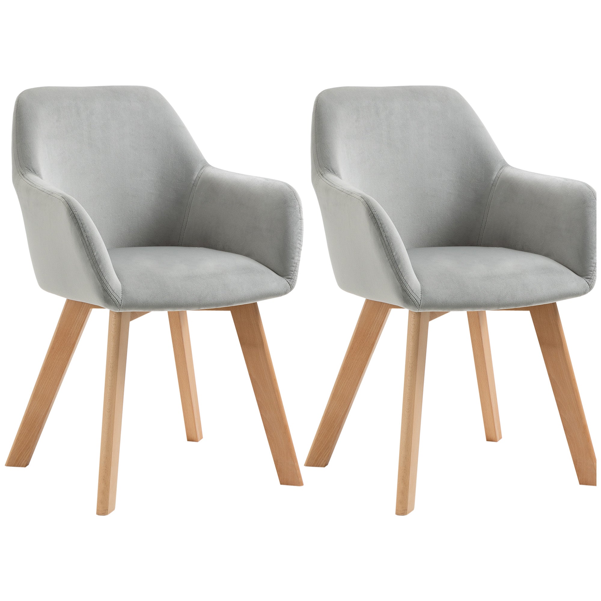 Image of Set 2 Sedie Imbottite 54x57x80 cm in Velluto e Legno Grigio