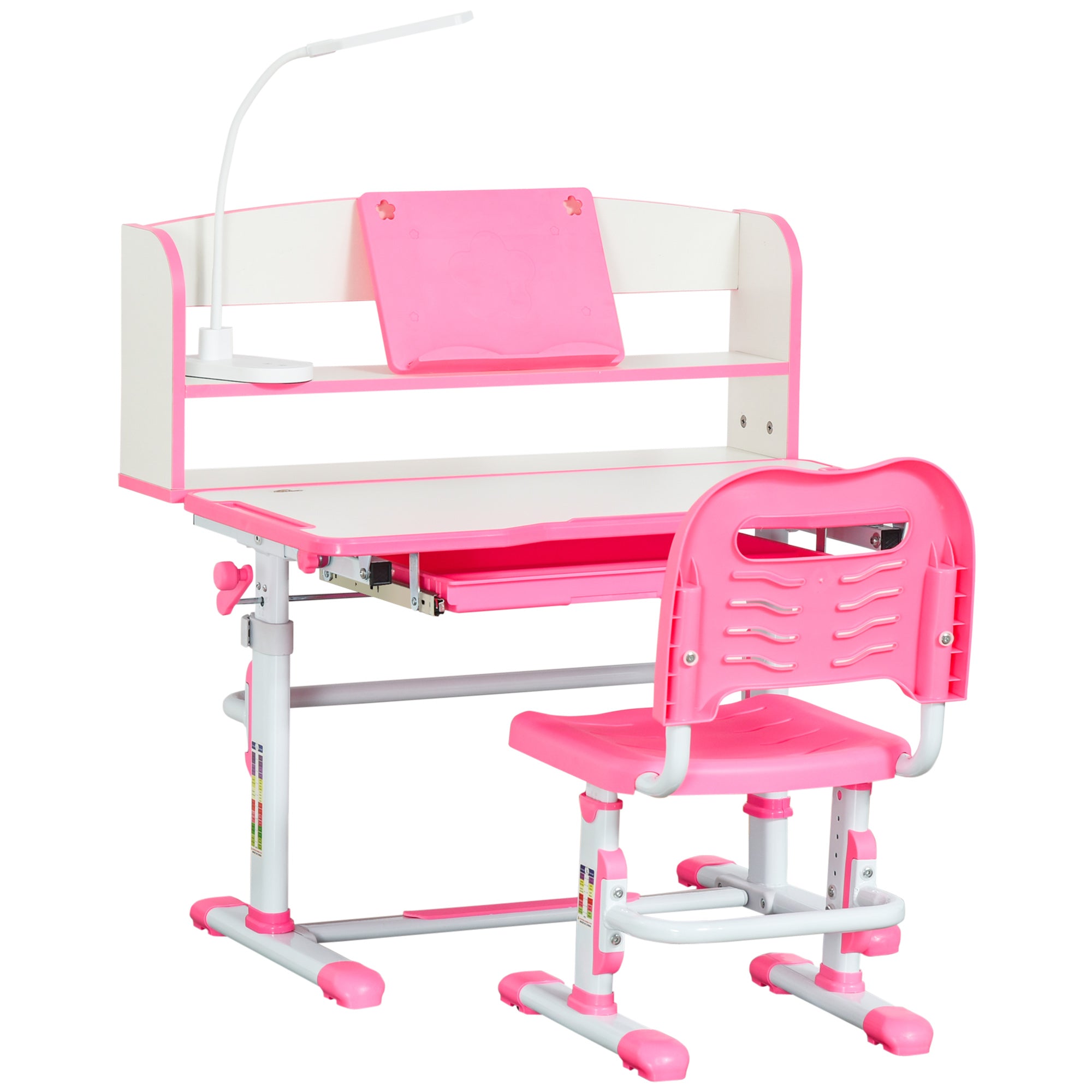 Image of Banco Scuola per Bambini Regolabile con Luce LED Leggio e Portapenne Rosa