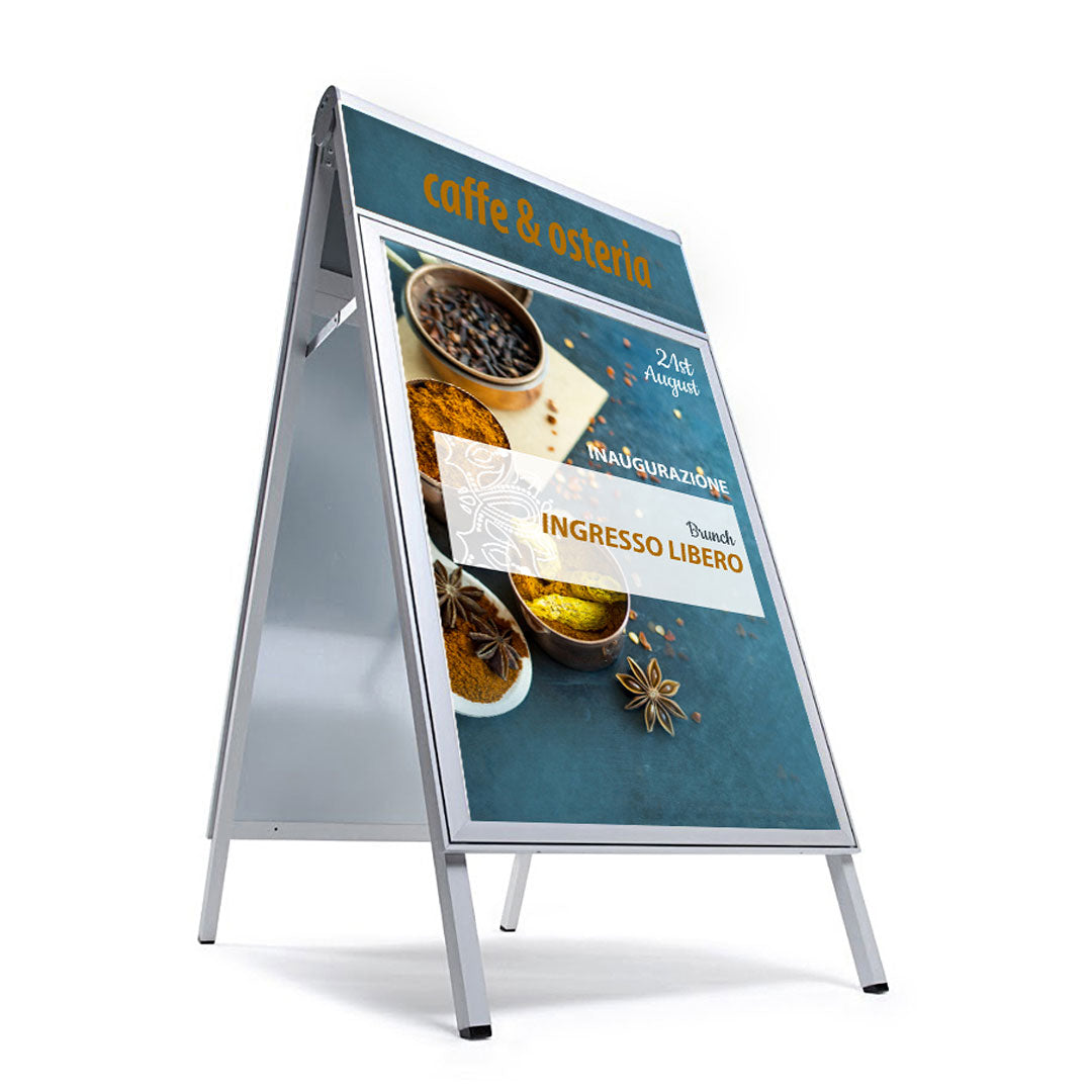Espositore Pubblicitario Bifacciale a Cavalletto Pieghevole 66x131x79 cm in Alluminio Silver...