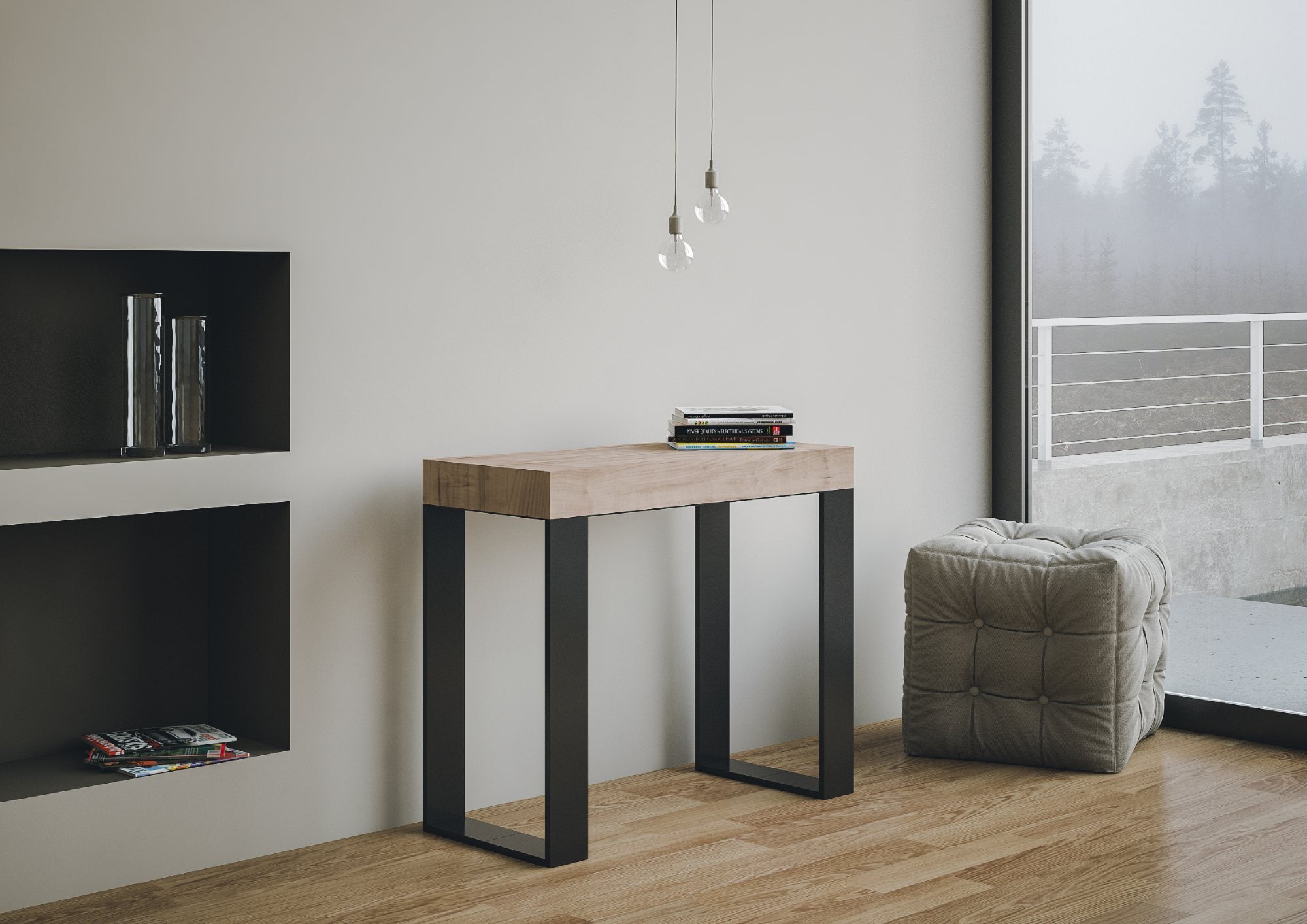 Consolle Allungabile in Legno e Ferro H77x40x90/300cm Tecno Premium Rovere Folding...