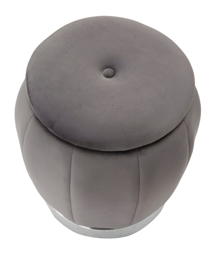 Puff Contenitore Paris Ø43x43 cm in Legno Spugna e Poliestere Grigio e Argento...