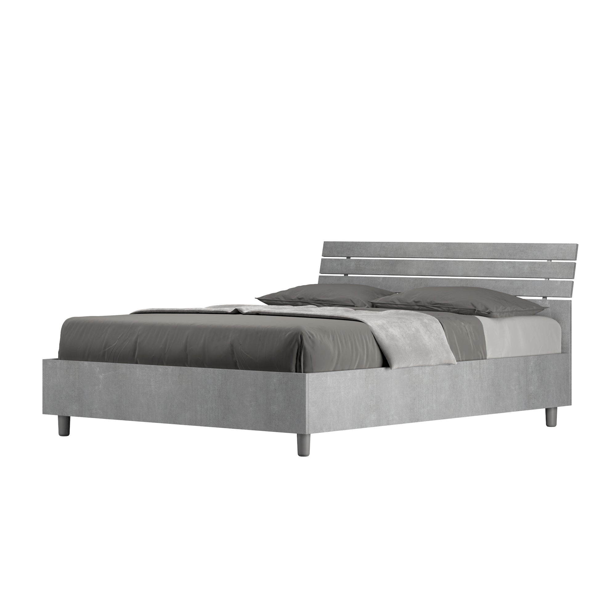 Letto Matrimoniale Francese 140x200 cm Senza Rete Testata Doghe Inclinata Ankel Grigio