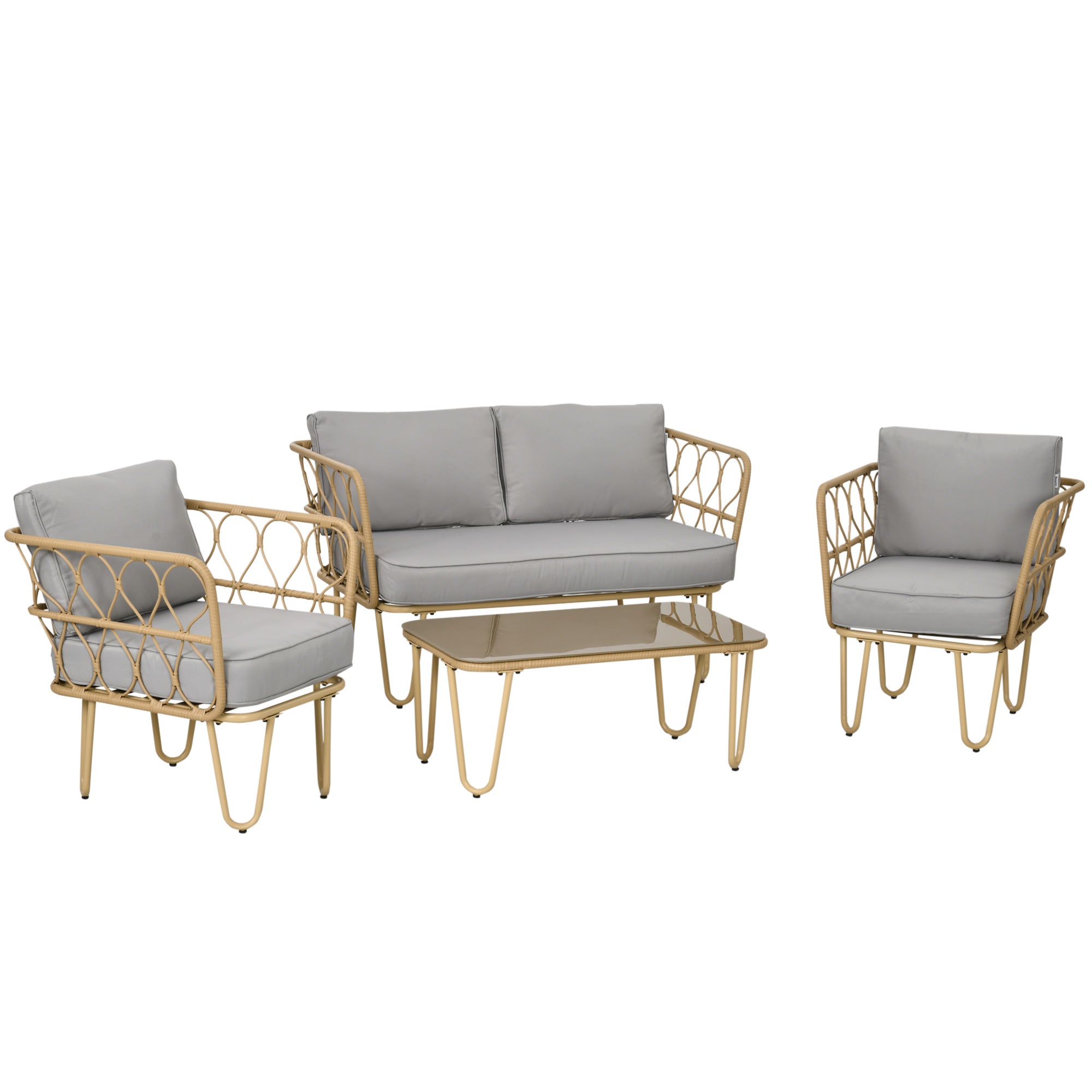 Image of Set da Giardino Divano 2 Poltrone e Tavolino in Rattan PE Giallo