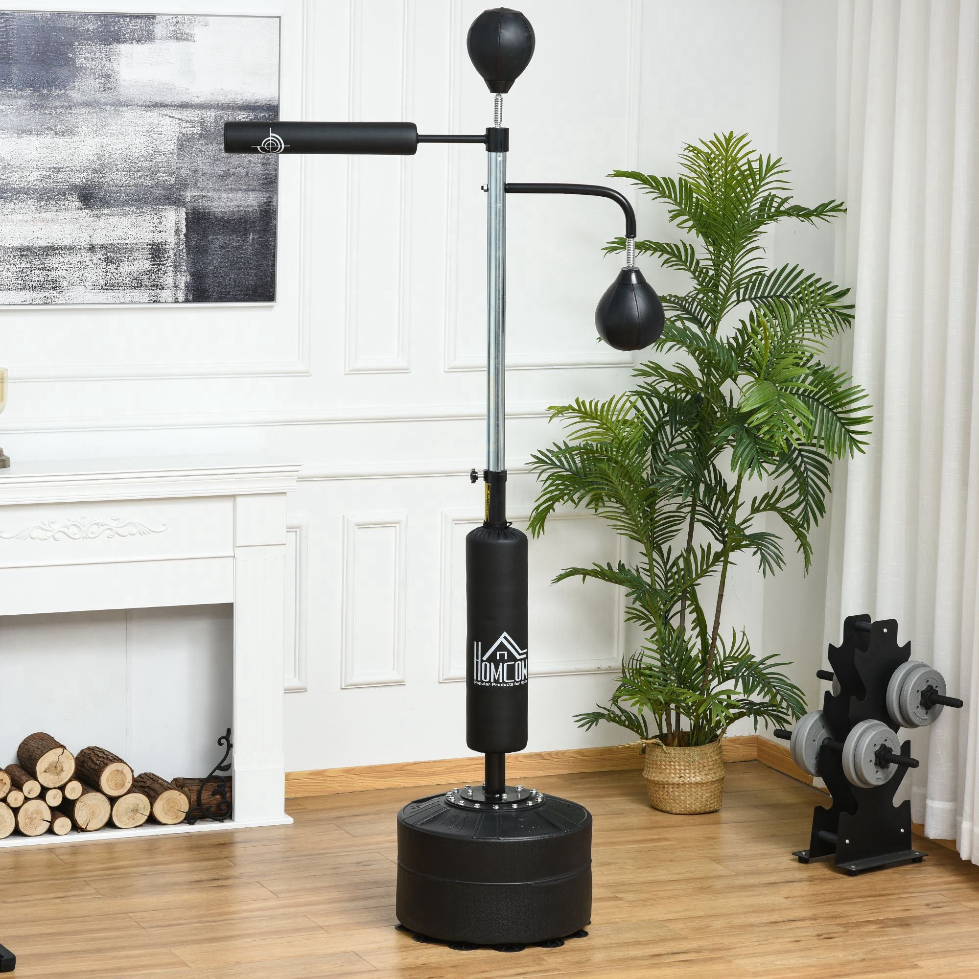 Sacco Boxe da Terra 3 in 1 con 2 Speedball Barra Girevole e Sacco Altezza Regolabile da 160-230 cm  Nero