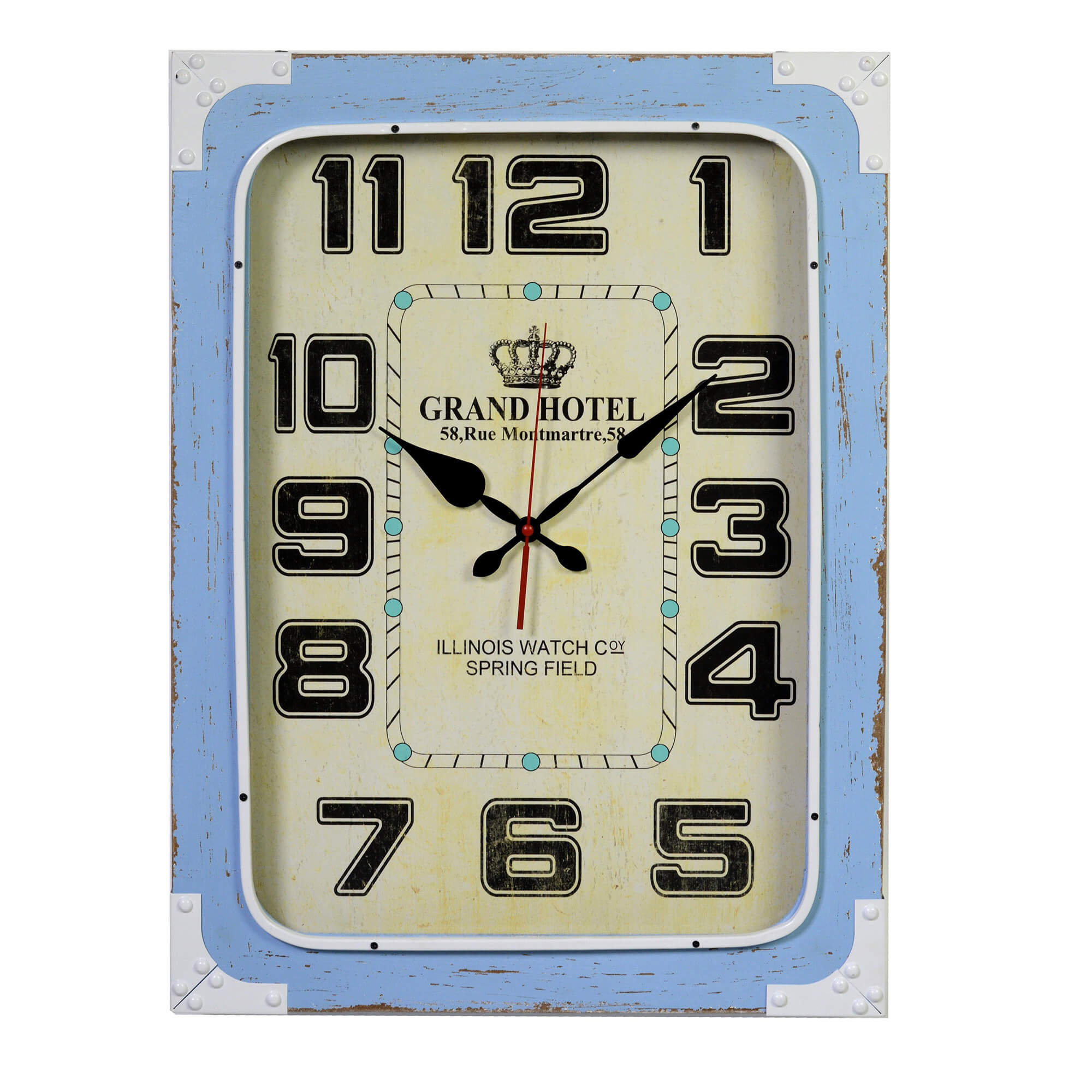 Image of Orologio in legno e in metallo azzurro grand hotel rettangolare cm 45x7xh60