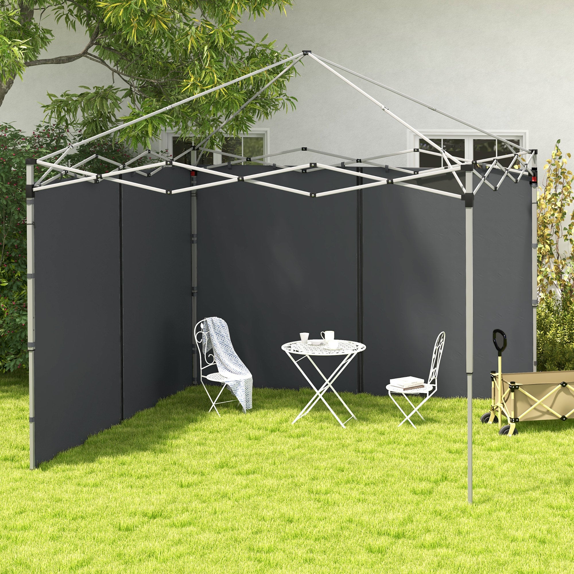 Set 2 Pareti Laterali per Gazebo 3x3m e 3x6m 295x195 cm in Tessuto Oxford Grigio Scuro...