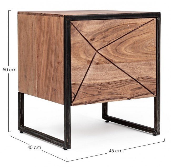 Set Di 2 Comodini In Stile Industriale Con Porte USB E Prese, 2 Cassetti E Ripiano Aperto, Legno E Metallo, Per Camera Da Letto - 3
