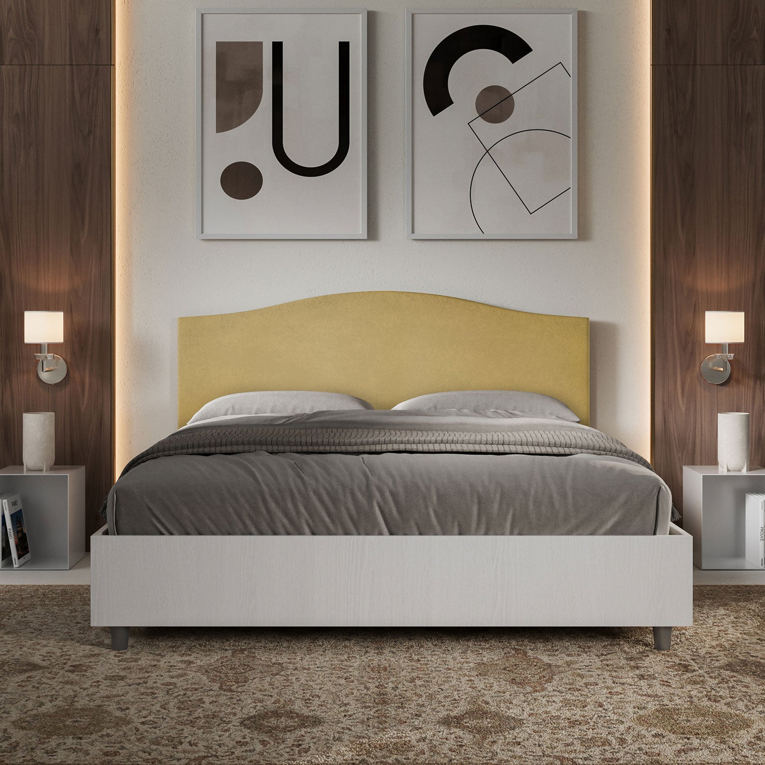 Letto Matrimoniale 160x200 cm Senza Rete Grace Ocra...