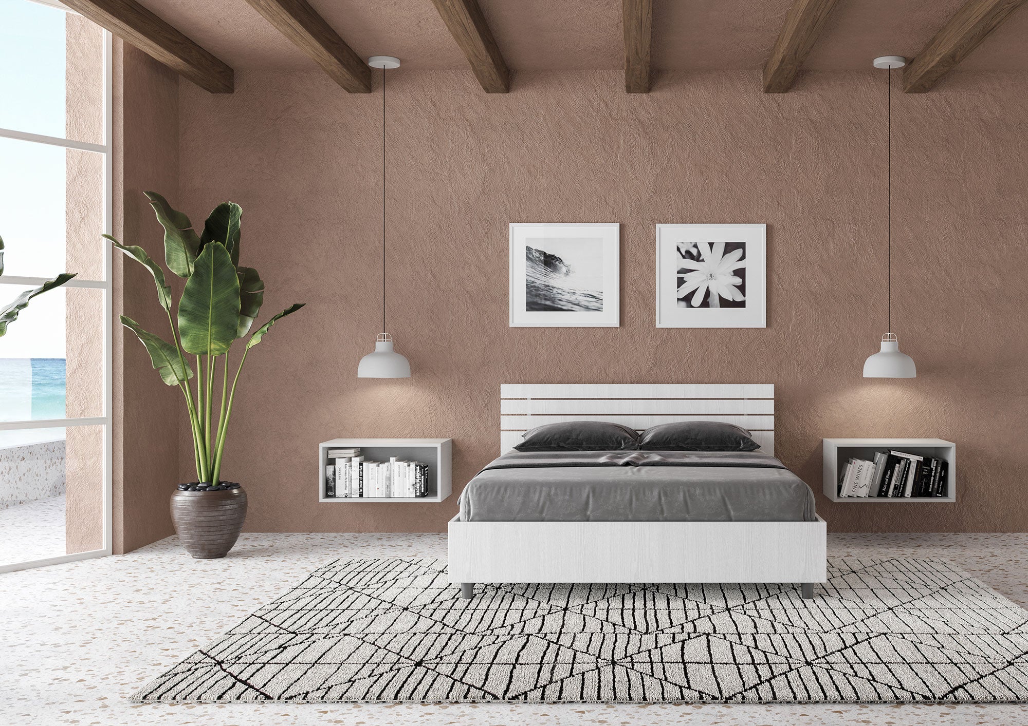 Letto Matrimoniale Francese 140x200 cm Senza Rete Testata Doghe Dritta Ankel Bianco Frassino...