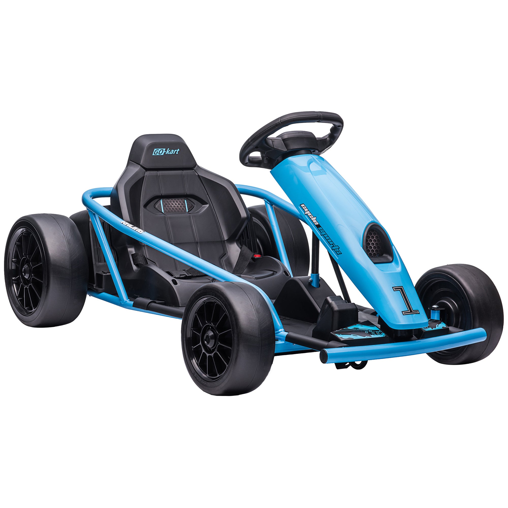 Go Kart Elettrico per Bambini 24V 13km/h Schienale Alto e Cintura di Sicurezza Blu e Nero
