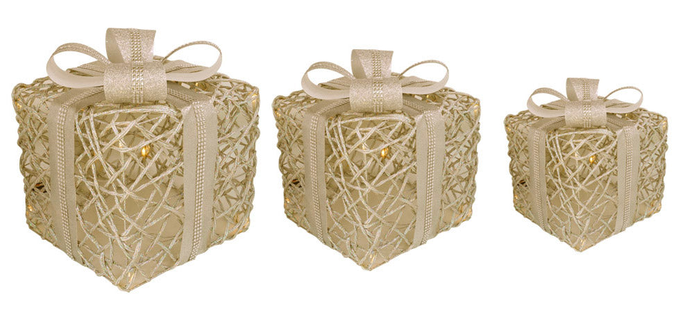 Set 3 Pacchi Dono Natalizi Decorativi con Luci LED Bianco Caldo...