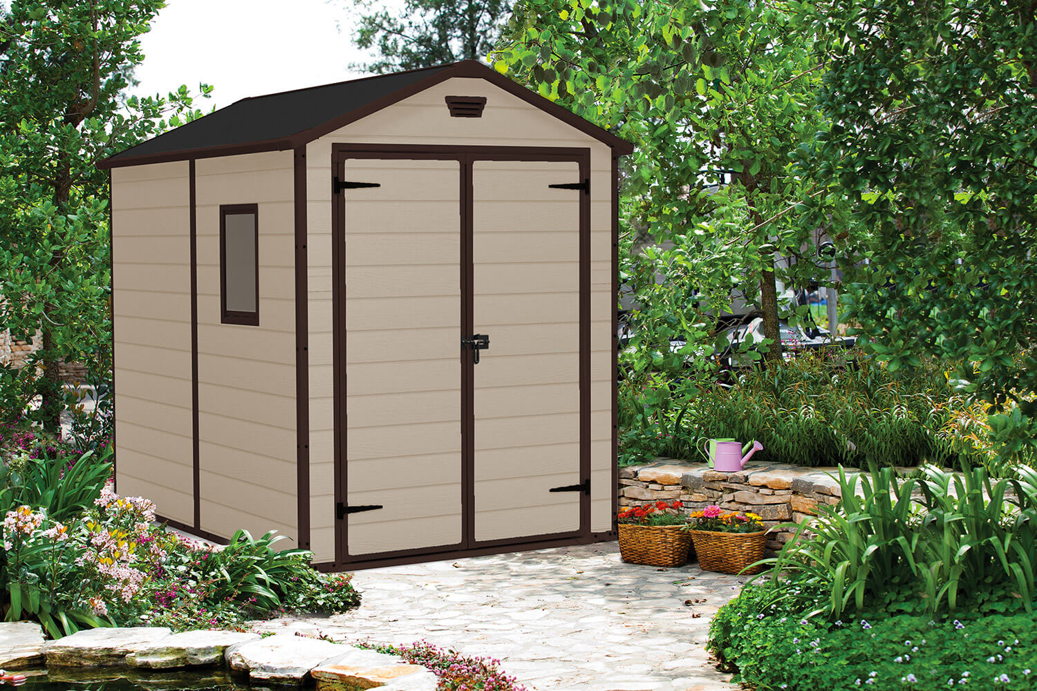 Casetta da Giardino Porta Attrezzi 185,8x236,8x227 cmin Resina Effetto Legno Keter Manor 6x8 Beige...