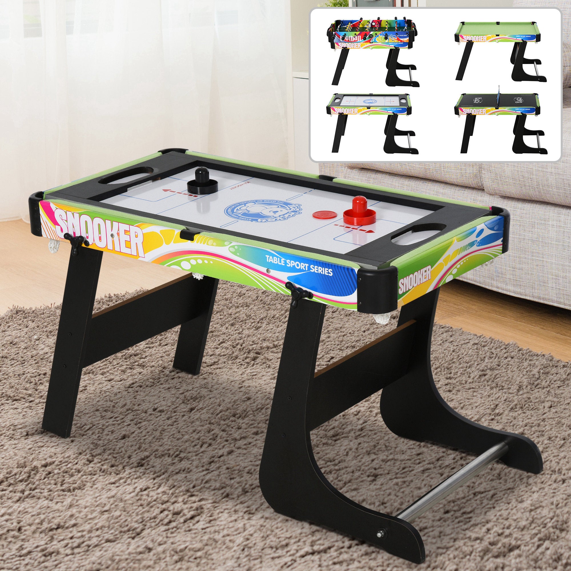 Tavolo Multigioco Pieghevole Calcio Balilla Hockey Ping Pong Biliardo...