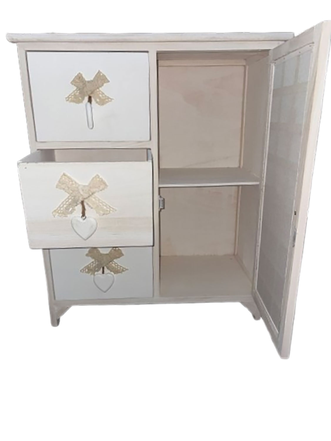Cassettiera 3 Cassetti con Anta 62x32x73 cm in Legno con Cuore...