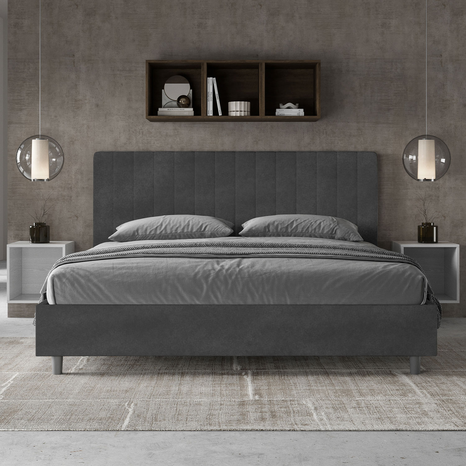 Letto Matrimoniale King Size 180x200 cm Senza Rete Imbottito in Microfibra Agueda Grigio...