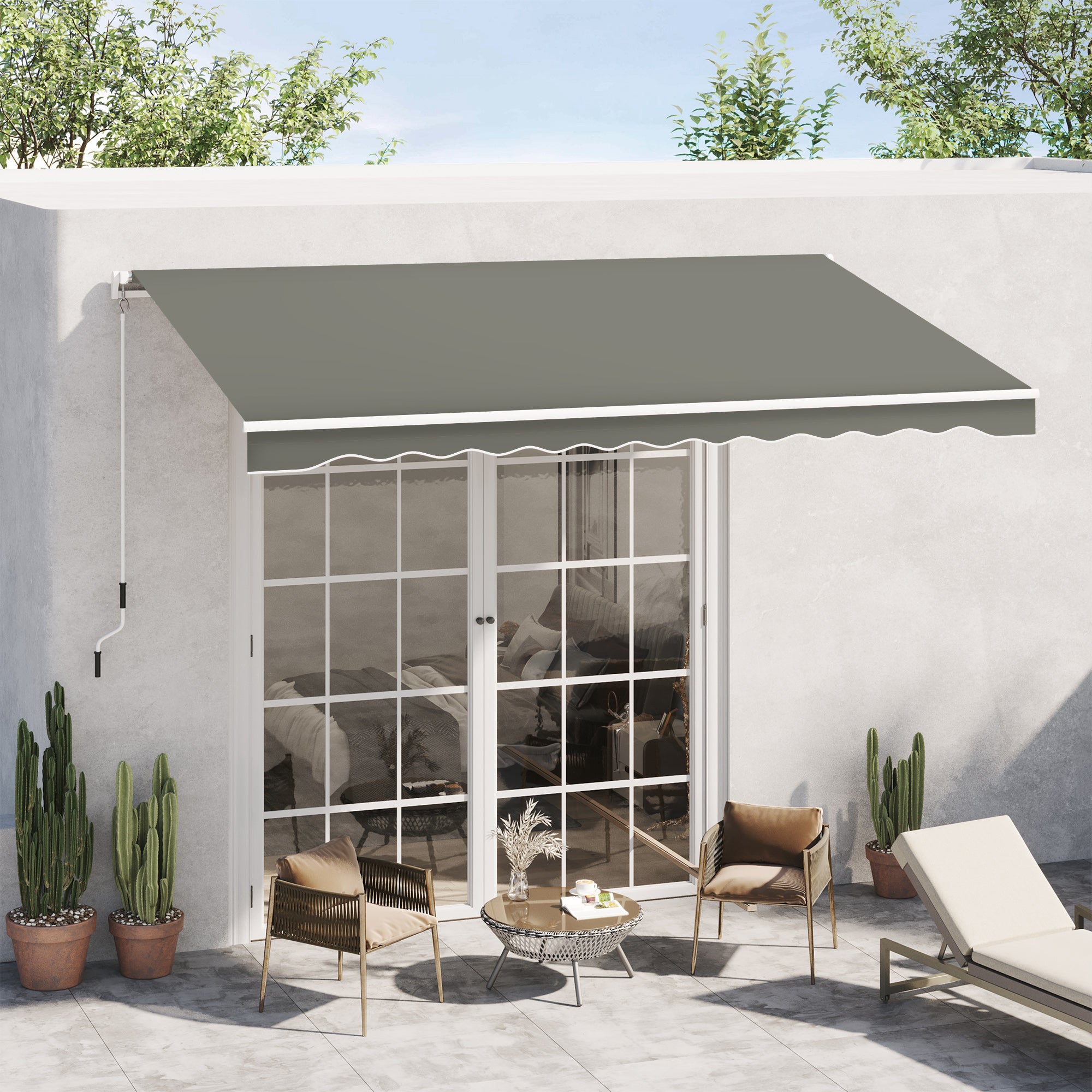 Tenda da Sole per Esterno Avvolgibile a Bracci 350x250 cm con Apertura a Manovella Grigio...