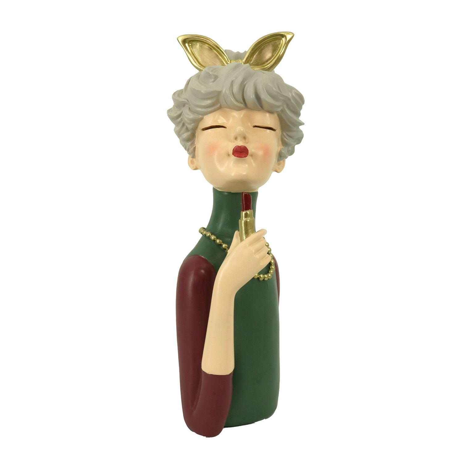 Image of Statuina Donna in Resina con rossetto verde cm 16,5x12xh32