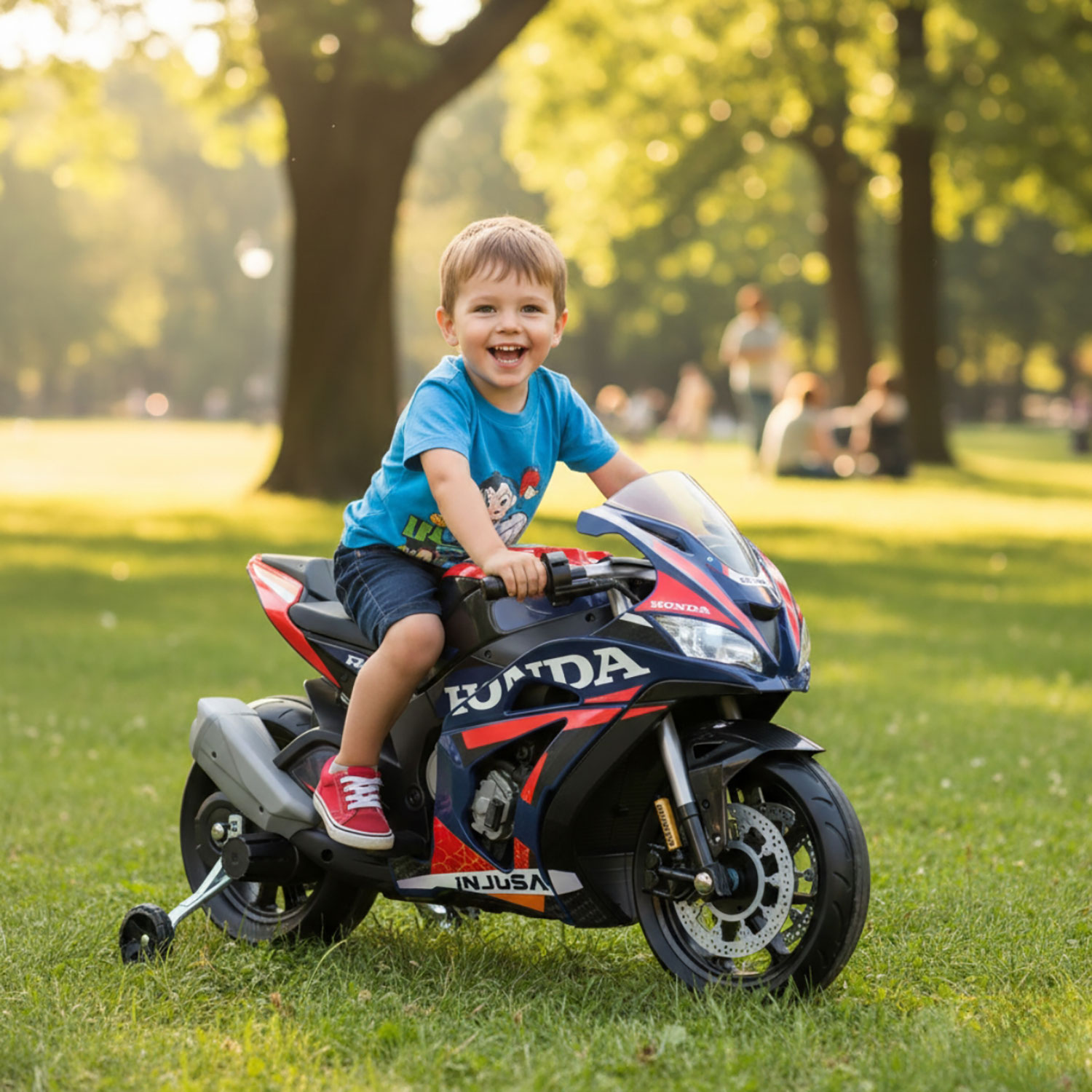 Moto Elettrica per Bambini 12V Honda Competición con Luci Suoni e Ruote Stabilizzatrici Blu...