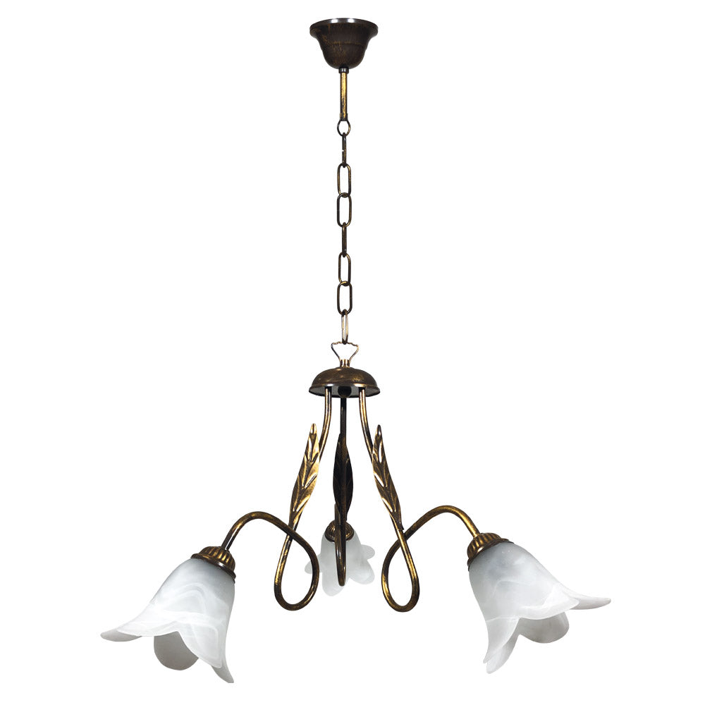 Image of Lampadario 3xE14 Montatura Marrone Oro Vetro Spugnato Bianco E-Energy Amelia