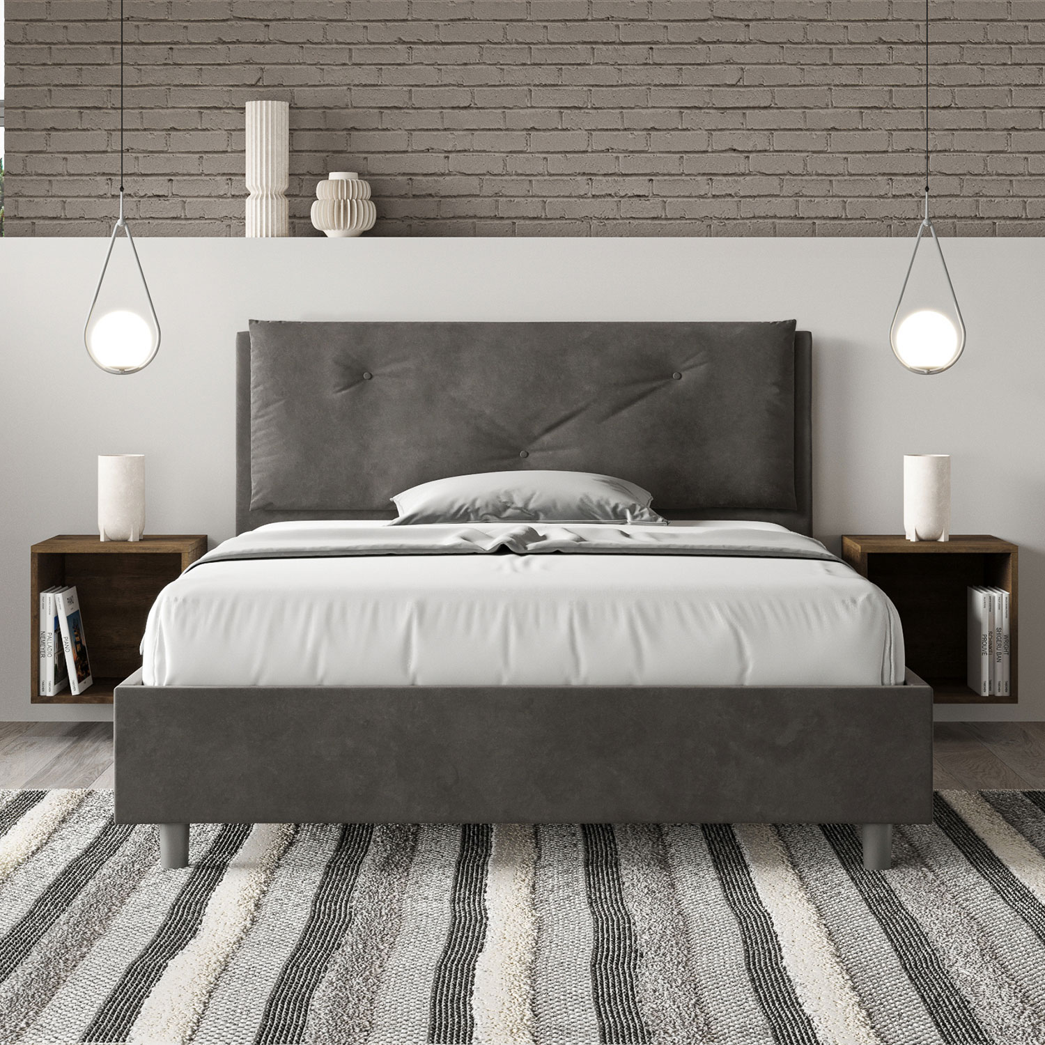Letto Matrimoniale Francese 140x190 cm Senza Rete Imbottito in Microfibra Appia Large Grigio...