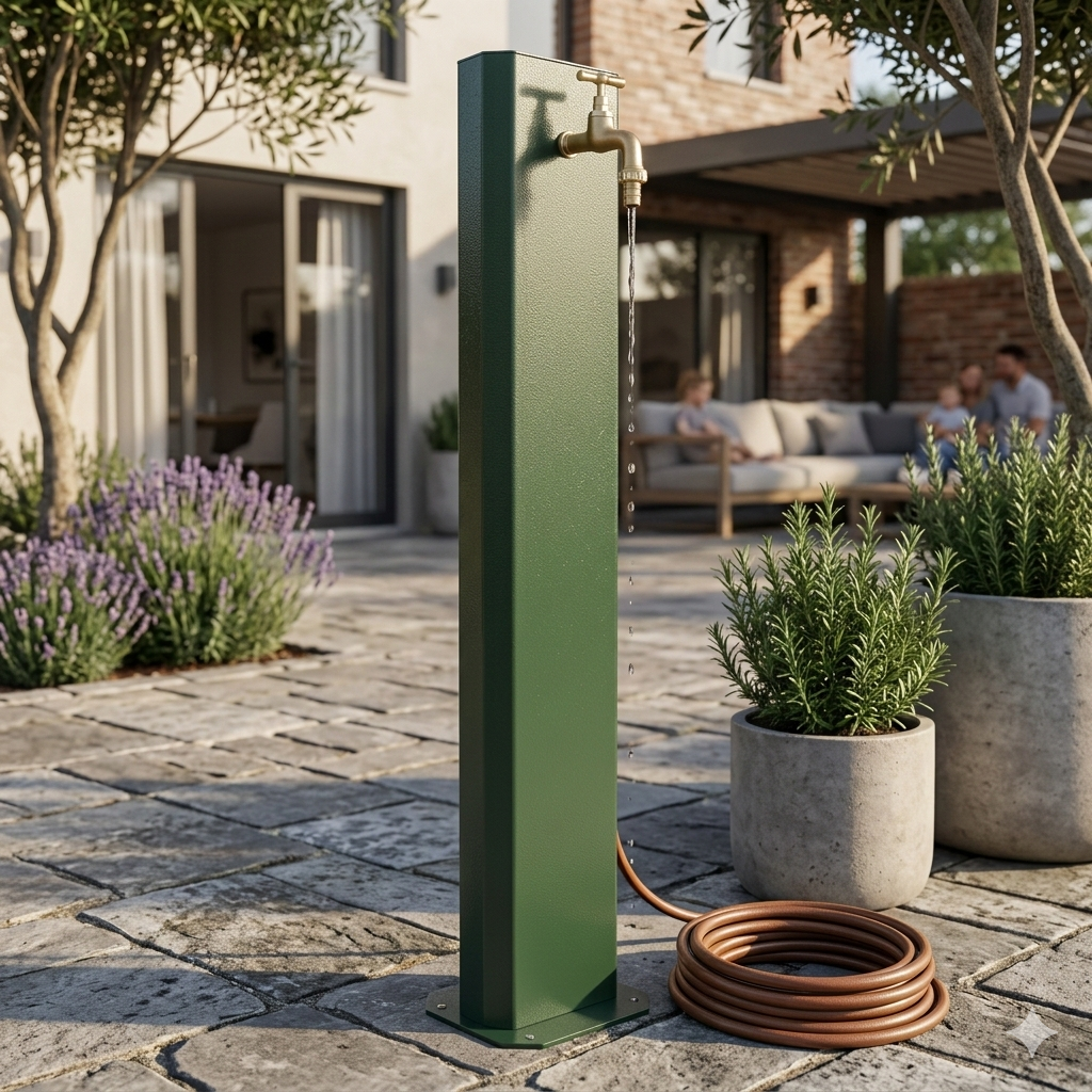 Fontana da Giardino Design a Colonna Ovale Rubinetto in Ottone Senza Base Verde...