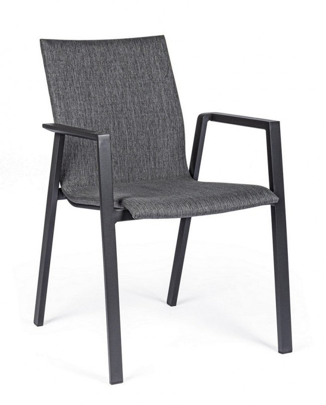 Set 4 Sedie da Giardino 55,5x60x83h cm con Braccioli Odeon Antracite Gr Scuro...