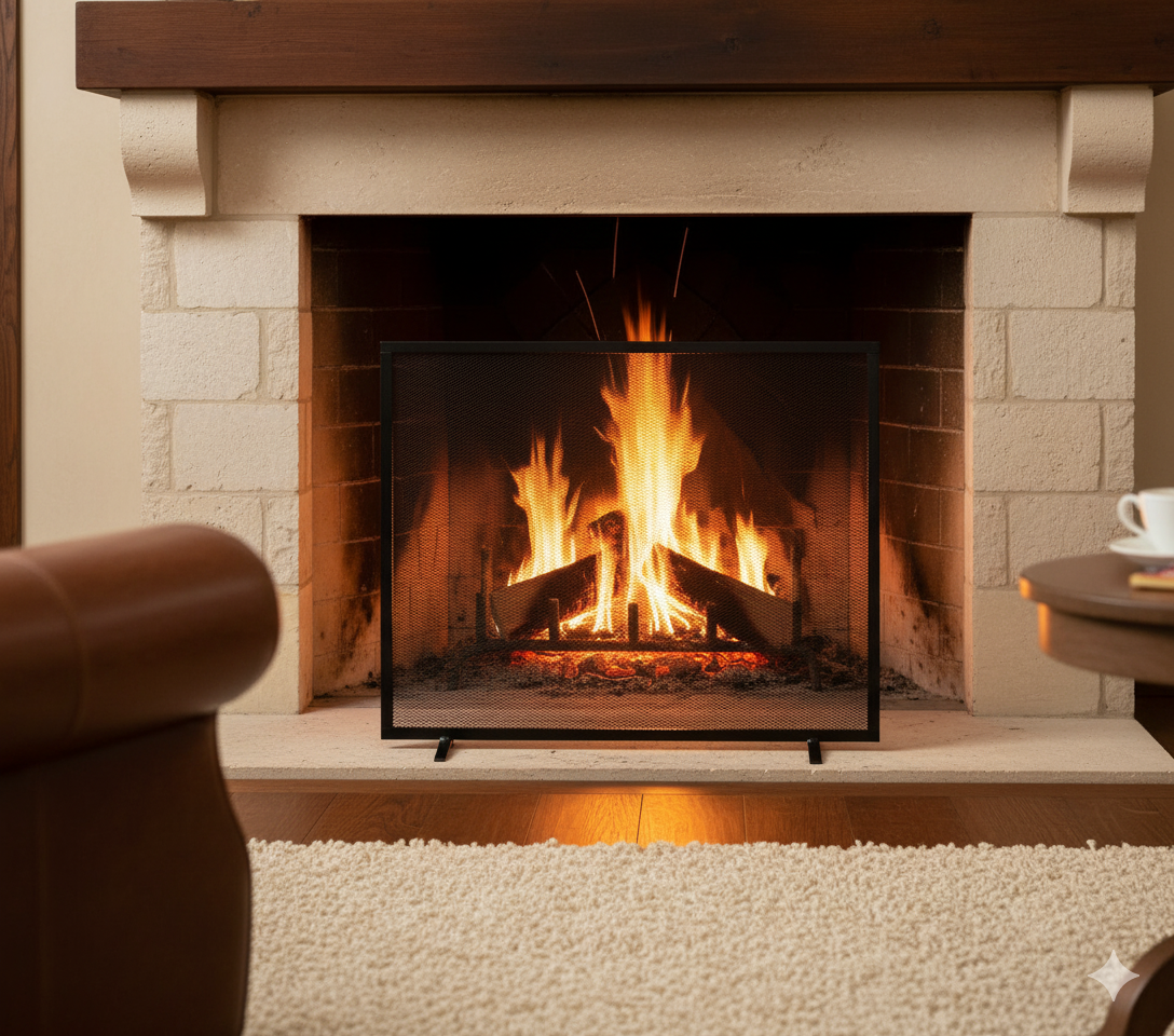 Parascintille per Camino 70x51 in Ferro Verniciato Grigio Martellato...