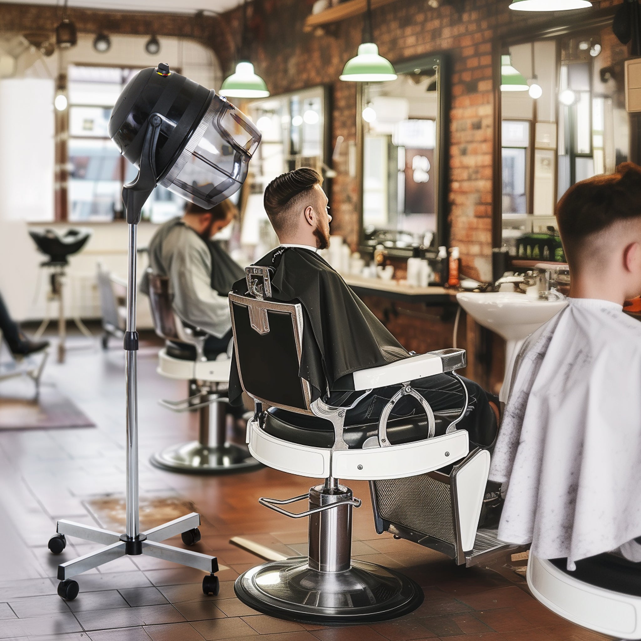 Casco Asciugacapelli 1180W ad Altezza Regolabile 65x65x115-165 cm con Timer 60 Minuti e Ruote Girevoli Nero...