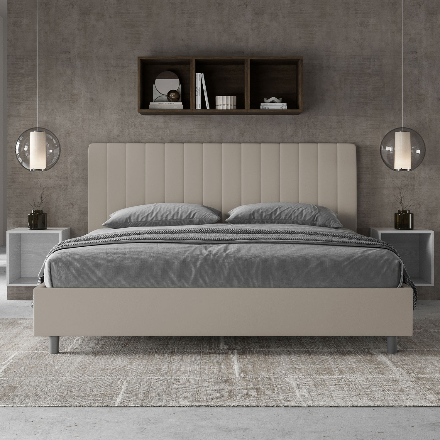 Letto Matrimoniale King Size 180x200 cm Senza Rete Imbottito in Similpelle Agueda Tortora...