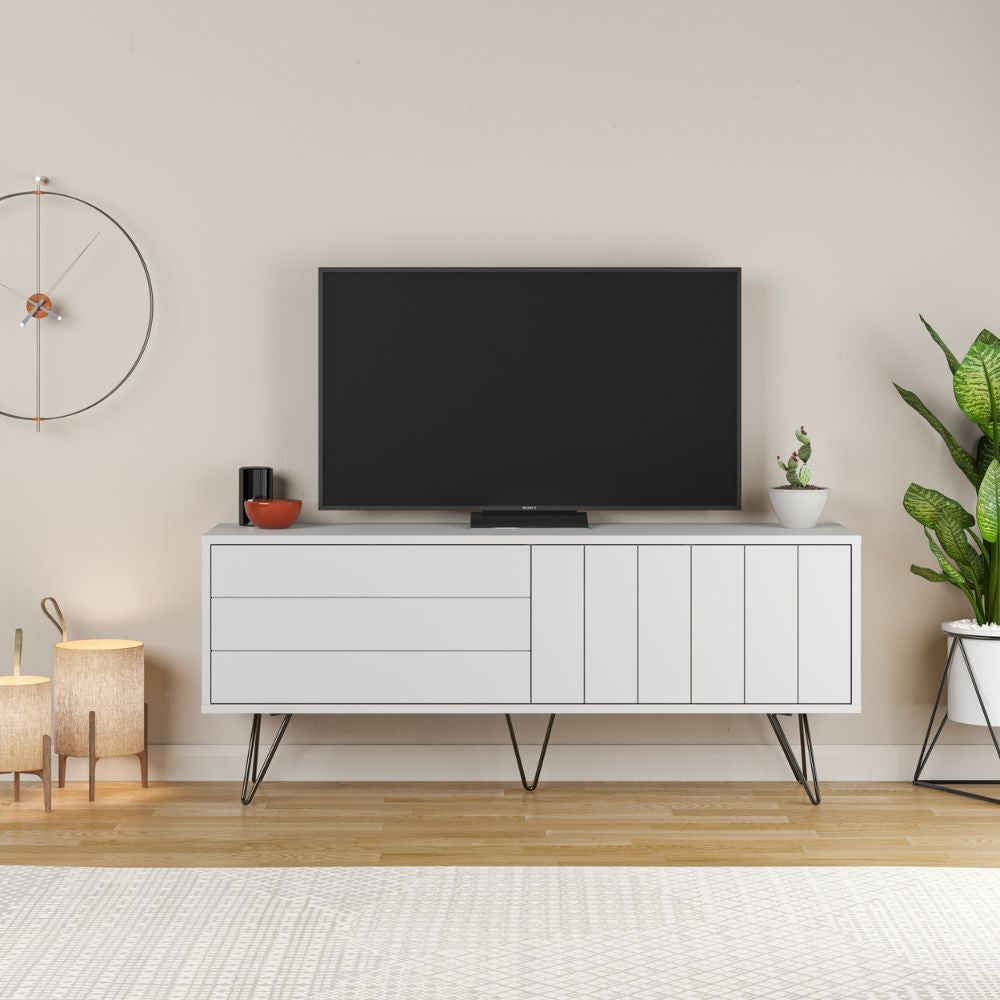 Mobile TV 2 Ante 3 Ripiani 57x139x36 cm in MDF Piccadilly Bianco...