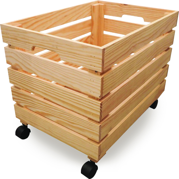 Image of Cesta Scatola Contenitore con Ruote 35x50x35 cm in Legno di Pino Naturale