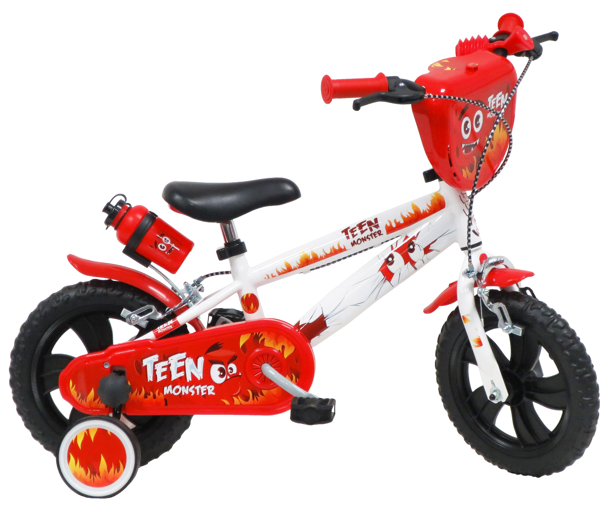 Image of Bicicletta per Bambino 12&quot; 2 Freni Gomme in EVA Teen Monster Bianca/Rossa
