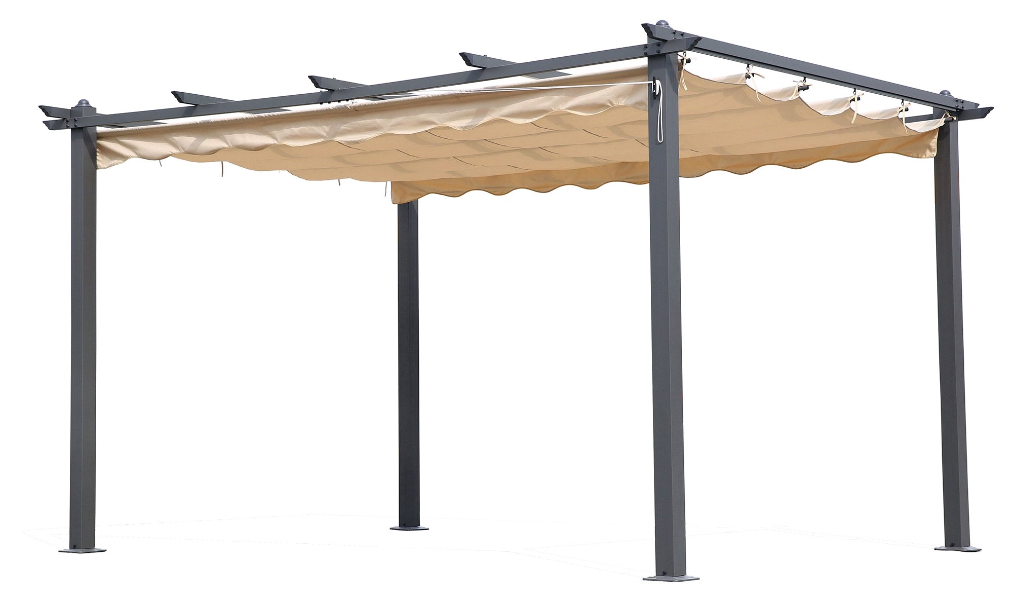 Gazebo a Pergola da Giardino in Alluminio 3x4 mt Telo Retrattile Bauer Panna...