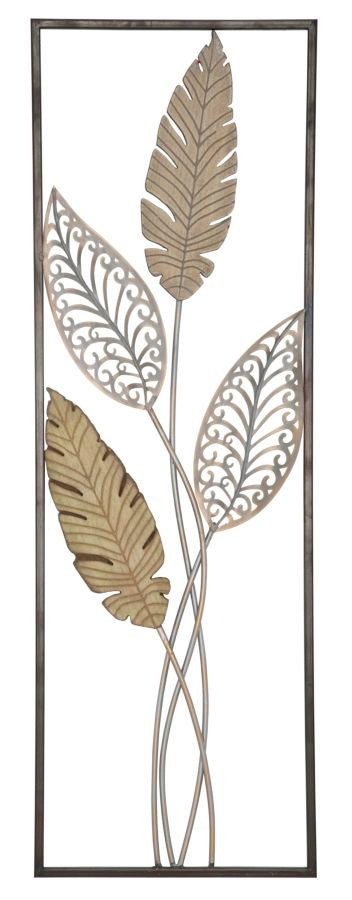 Image of Pannello e Legno Foglie 30,5x1,90x91 cm in Ferro e MDF Oro e Argento