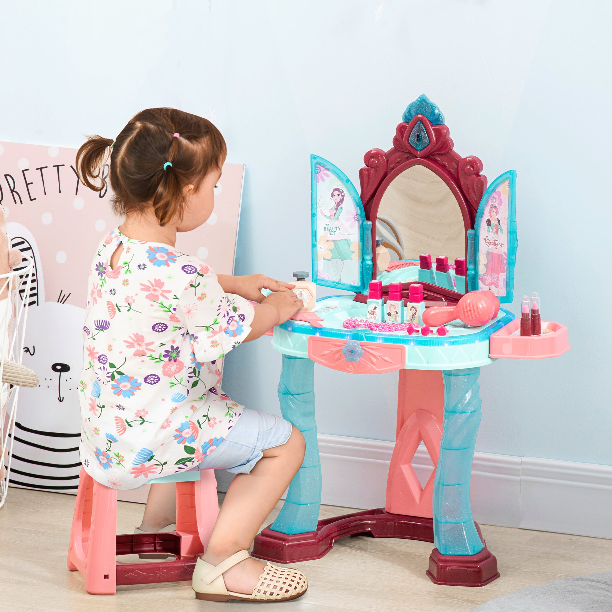 Set Toeletta con Sgabello per Bambini con Luci Musica e Accessori...