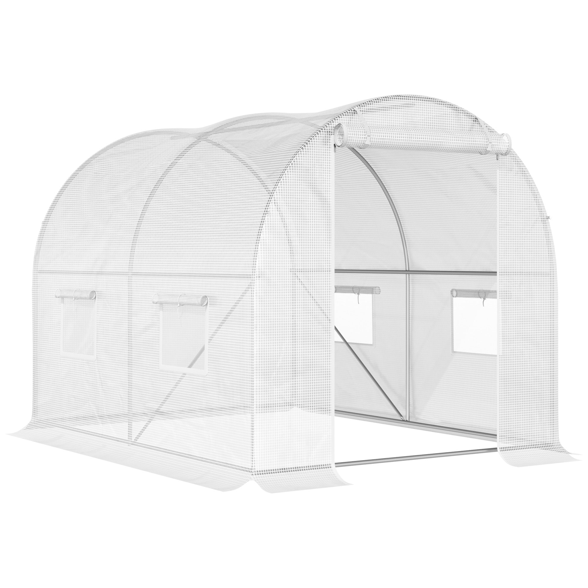 Serra a Tunnel 300x200x190 cm con 4 Finestrelle e Ingresso a Zip Acciaio Zincato e PE Bianco  