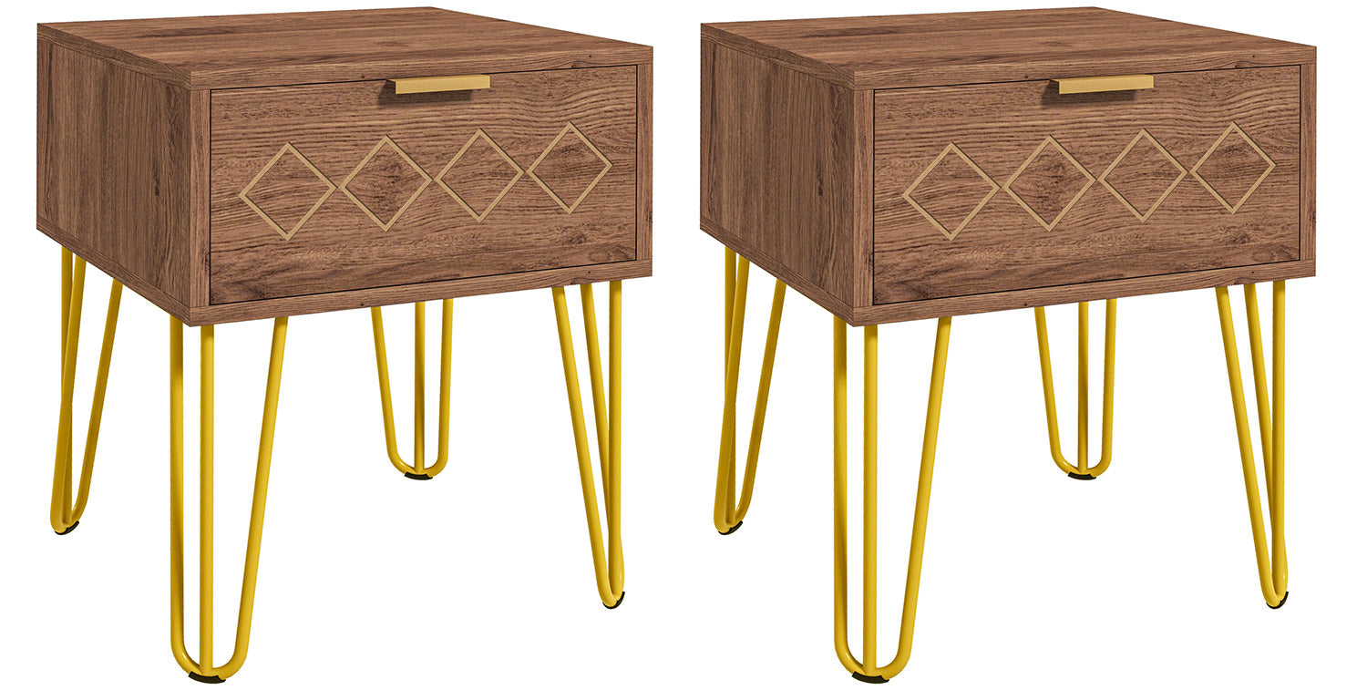 Set 2 Comodini 39,5x41x49 cm 1 Cassetto in Truciolato Marrone