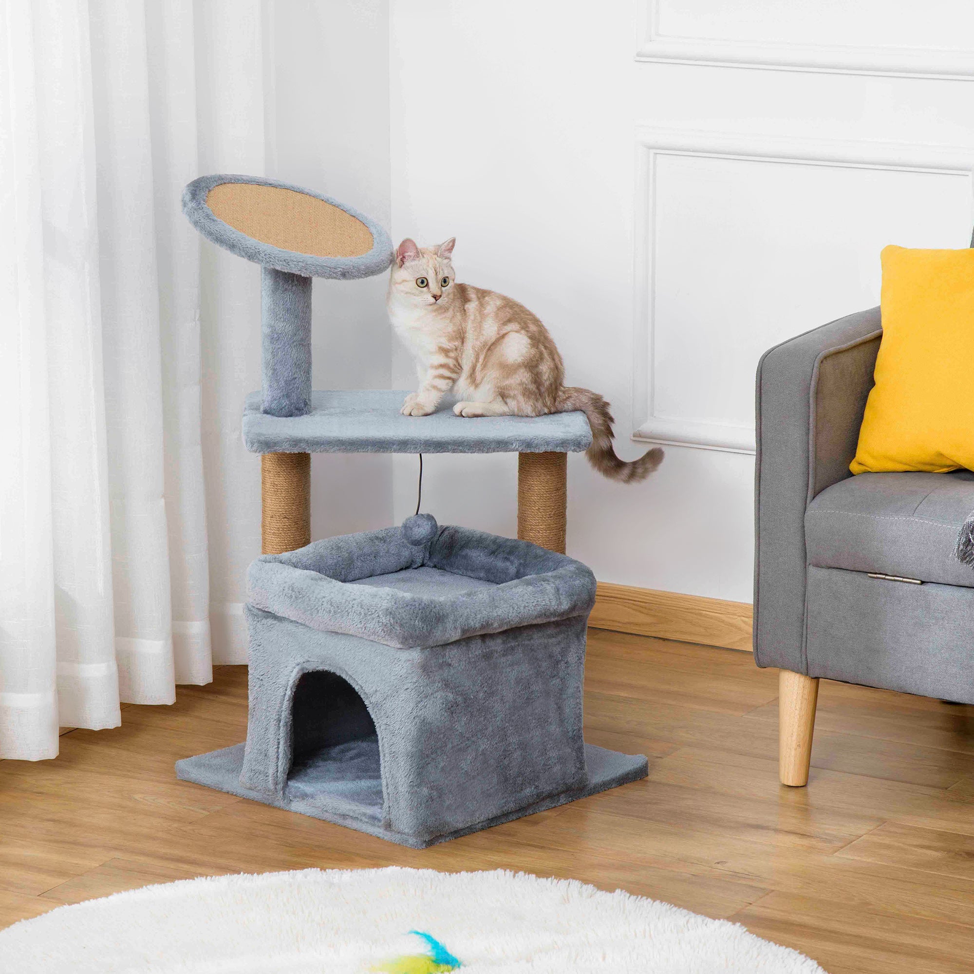 Tiragraffi Per Gatti Webeasy 48 Cm - Con Corda Sisal E Palla Di Peluche Grigio Marrone O 180160 - copertina